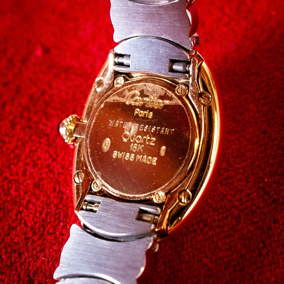 CARTIER BAIGNOIRE CLASSIQUE OR ET ACIER BRACELET CASQUE D'OR - montre vintage - Contre - Temps Paris