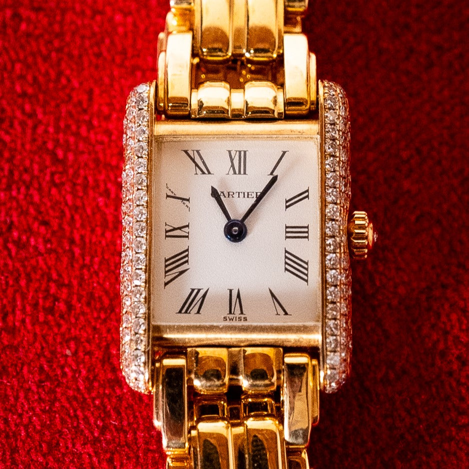 CARTIER TANK LADY YELLOW GOLD BRANCARD DIAMONDS