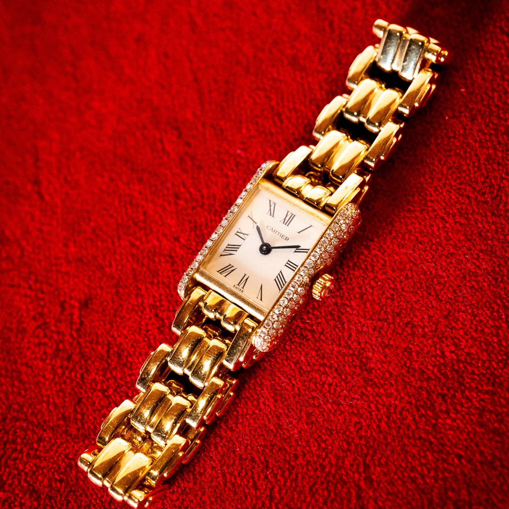 CARTIER TANK LADY YELLOW GOLD BRANCARD DIAMONDS