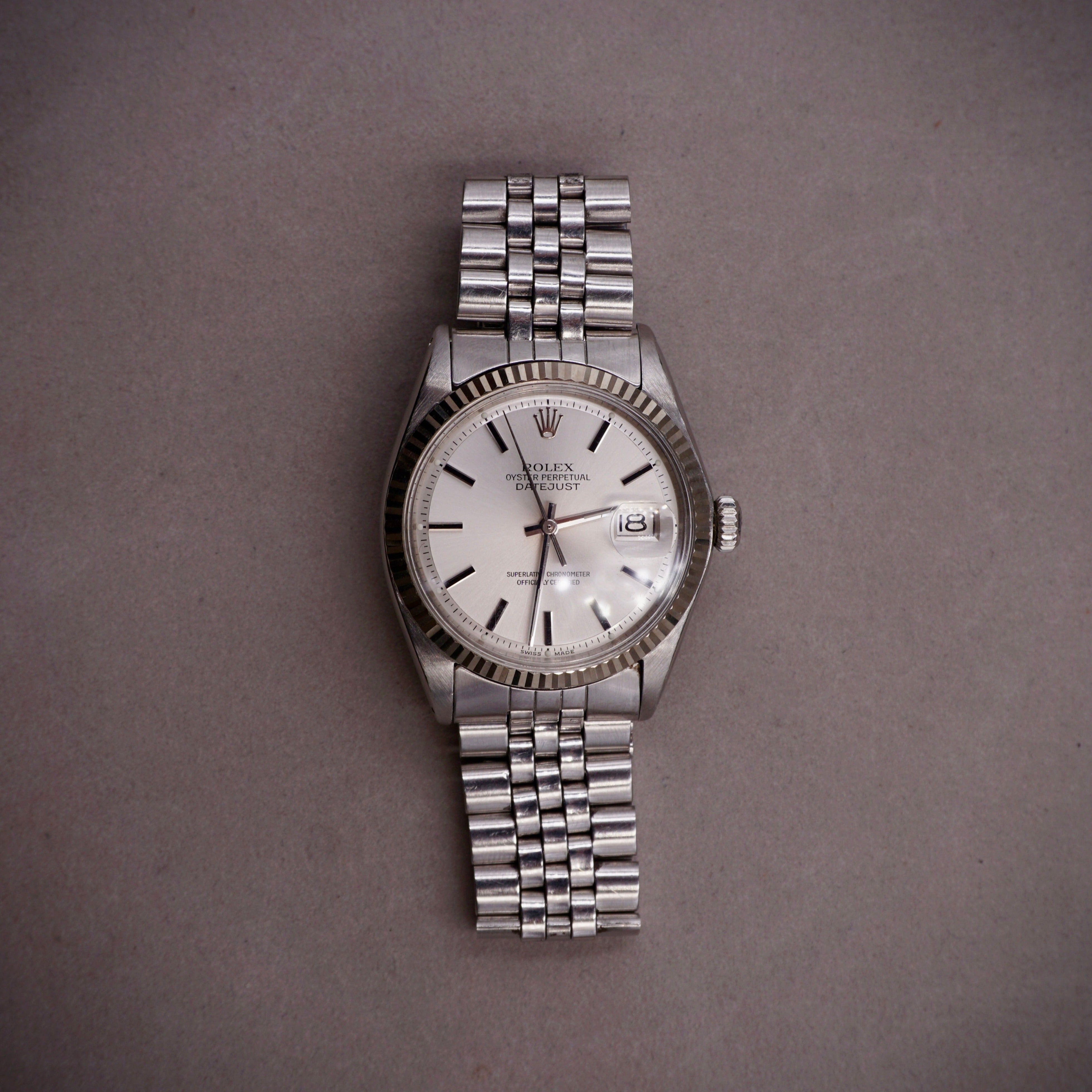 ROLEX OYSTER PERPETUAL DATEJUST WHITE GOLD BEZEL