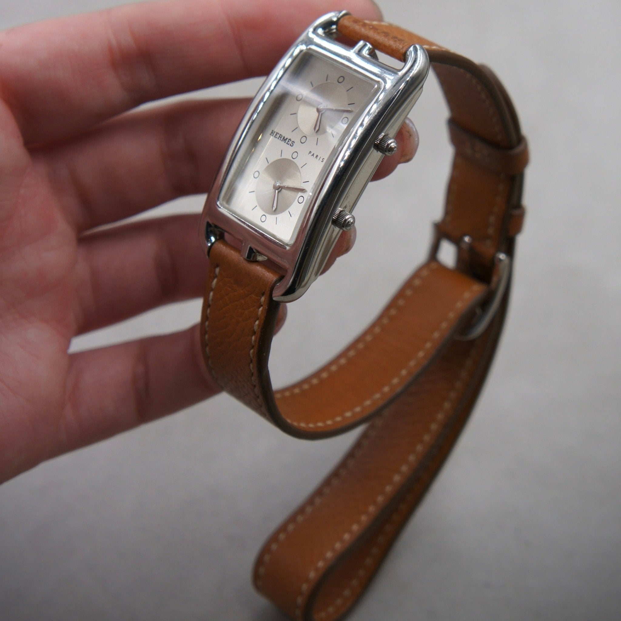 HERMES "CAPE COD DUAL TIME" ACIER - montre vintage - Contre - Temps Paris