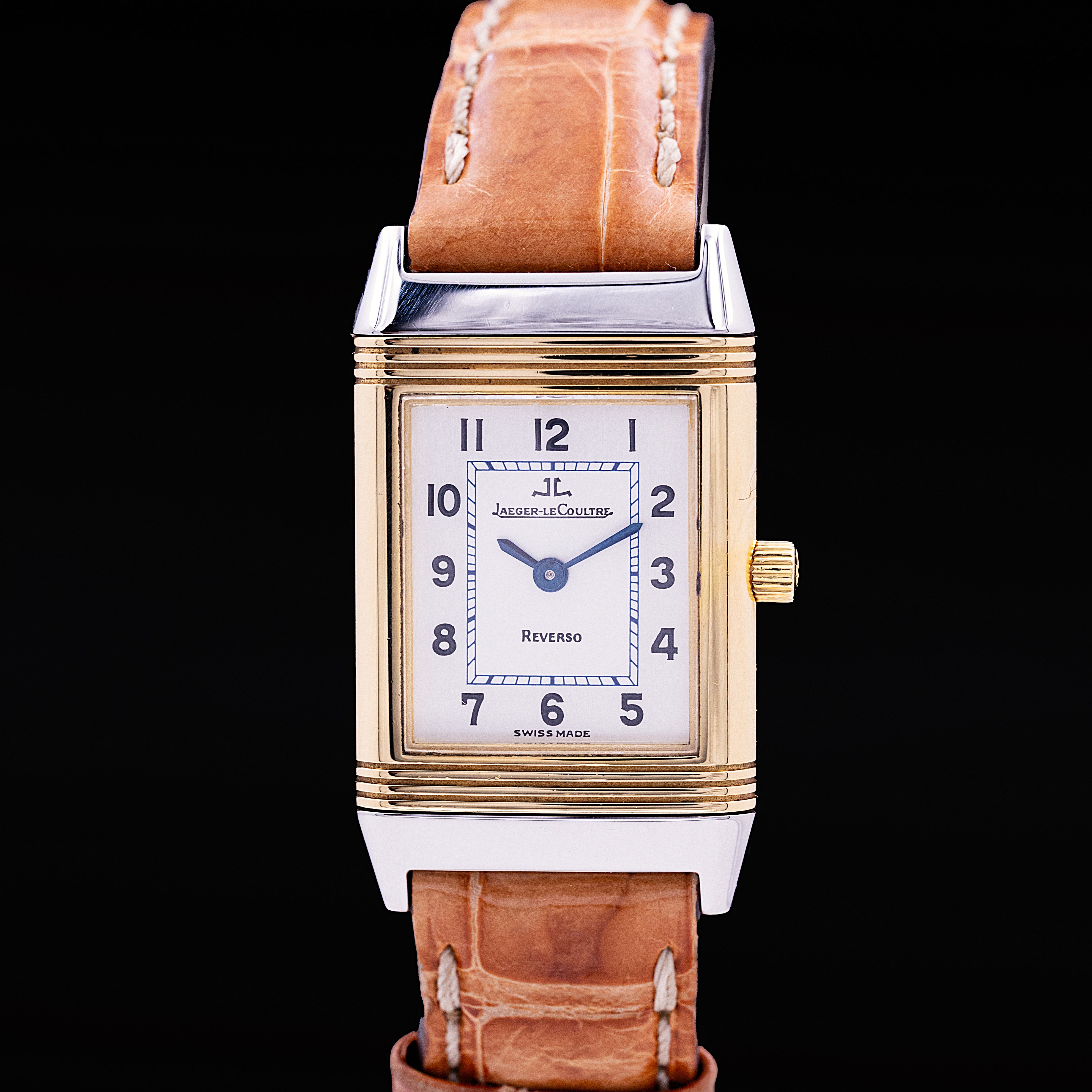 Montre JLC Reverso Lady or jaune et acier cadran silver boîtier réversible Ref. 260.5.86
