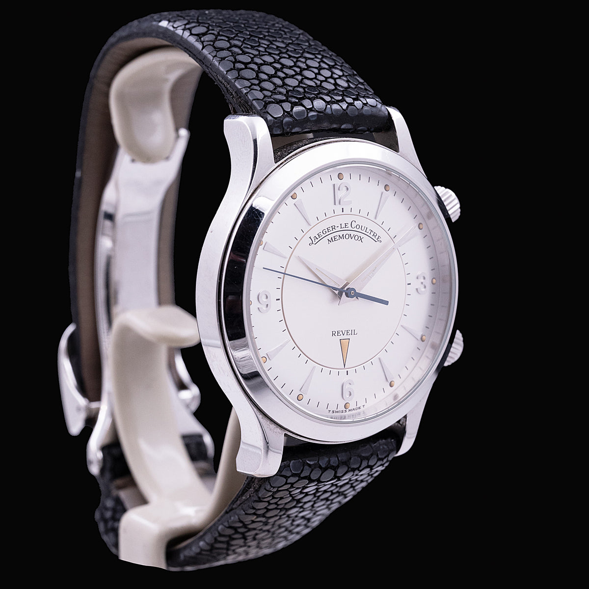 Jaeger-LeCoultre Memovox Réveil Master Control in steel Ref. 144.8.94, silvered dial and twin crowns