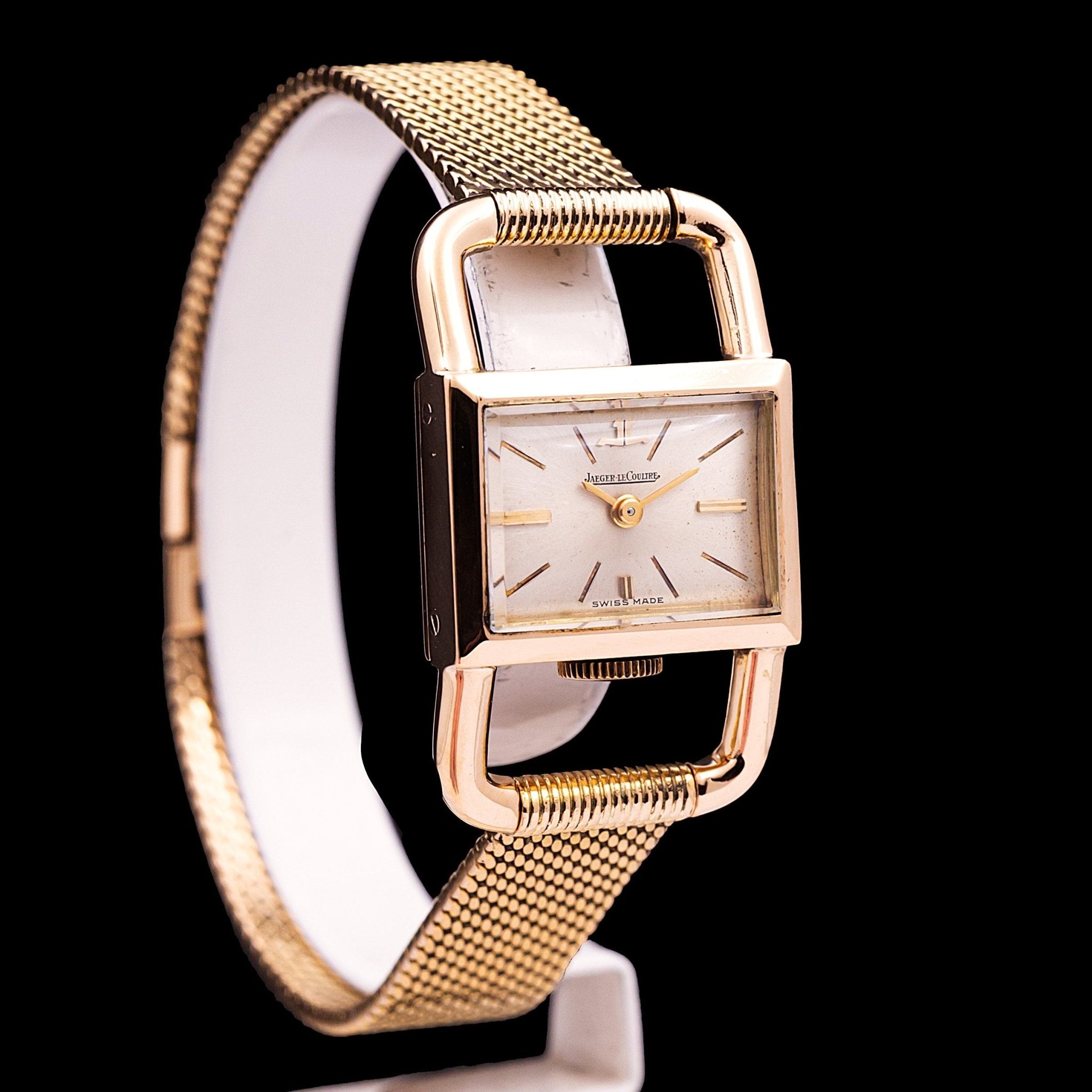 Jaeger-LeCoultre Hermès Étrier 18-carat yellow gold watch champagne dial Hermès gold bracelet and clasp 1960s
