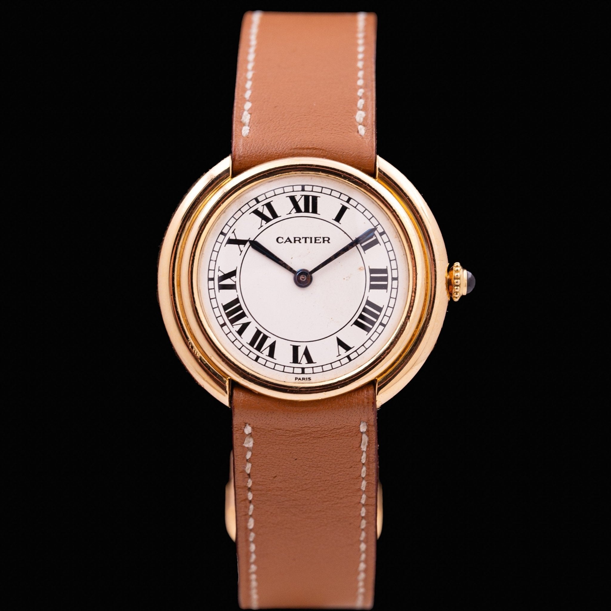 CARTIER ELLIPSE RONDE AUTOMATIQUE OR HOMME - montre vintage - Contre - Temps Paris