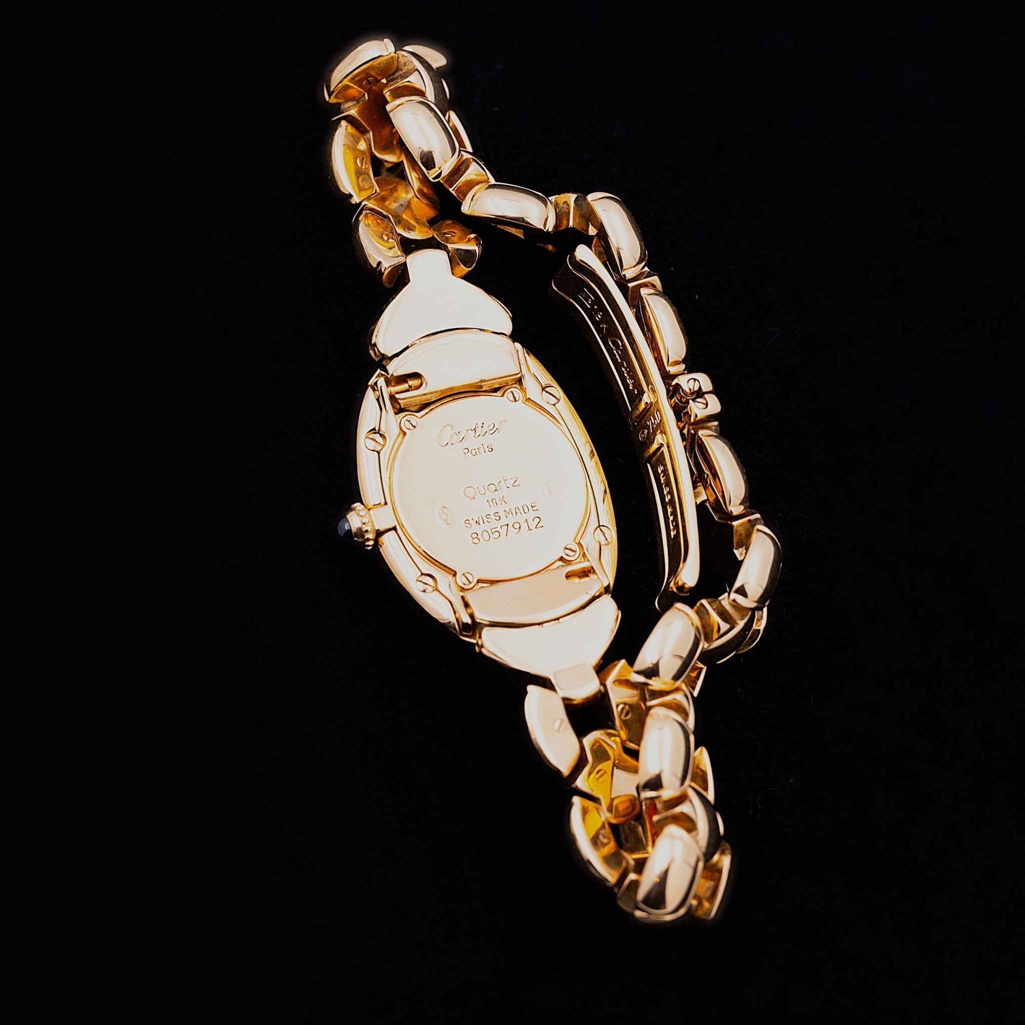 CARTIER BAIGNOIRE SIMPLE GODRON ET BRACELET ARTICULE OR - montre vintage - Contre - Temps Paris