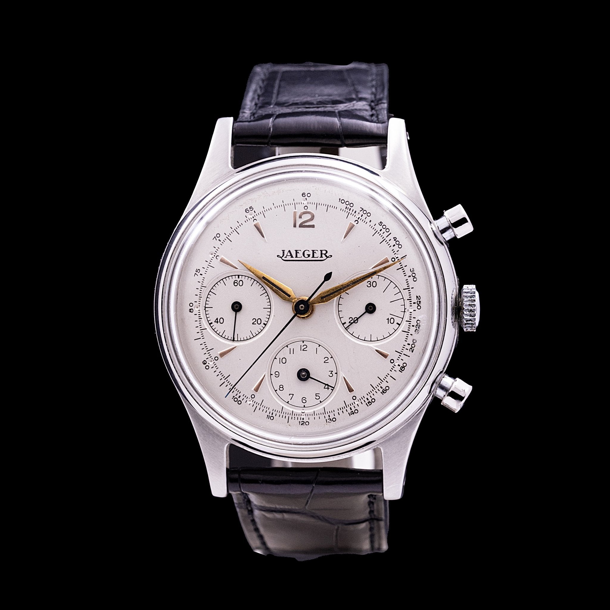 JAEGER - LECOULTRE CHRONOGRAPHE "JAEGER" 3 COMPTEURS ACIER - montre vintage - Contre - Temps Paris
