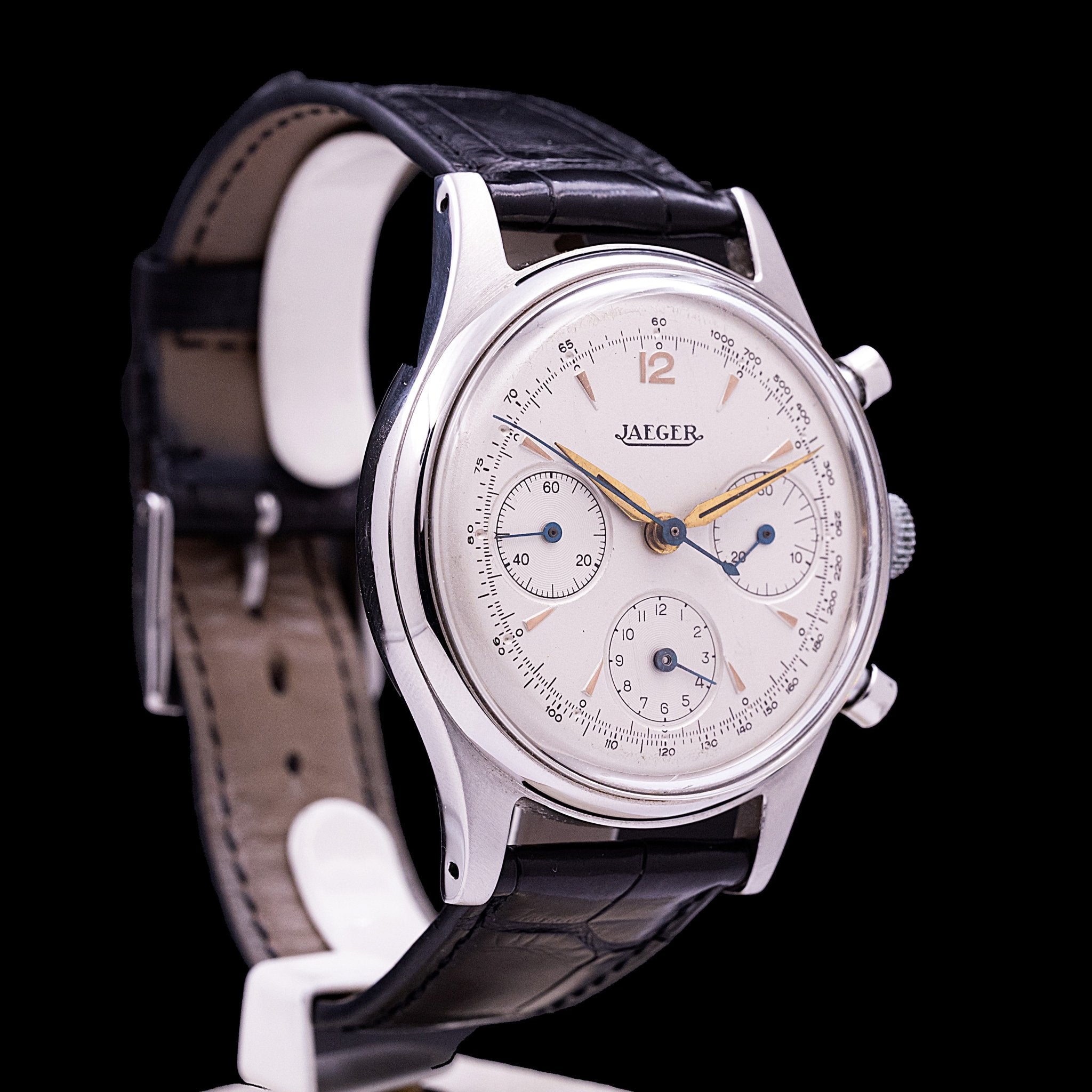 JAEGER - LECOULTRE CHRONOGRAPHE "JAEGER" 3 COMPTEURS ACIER - montre vintage - Contre - Temps Paris