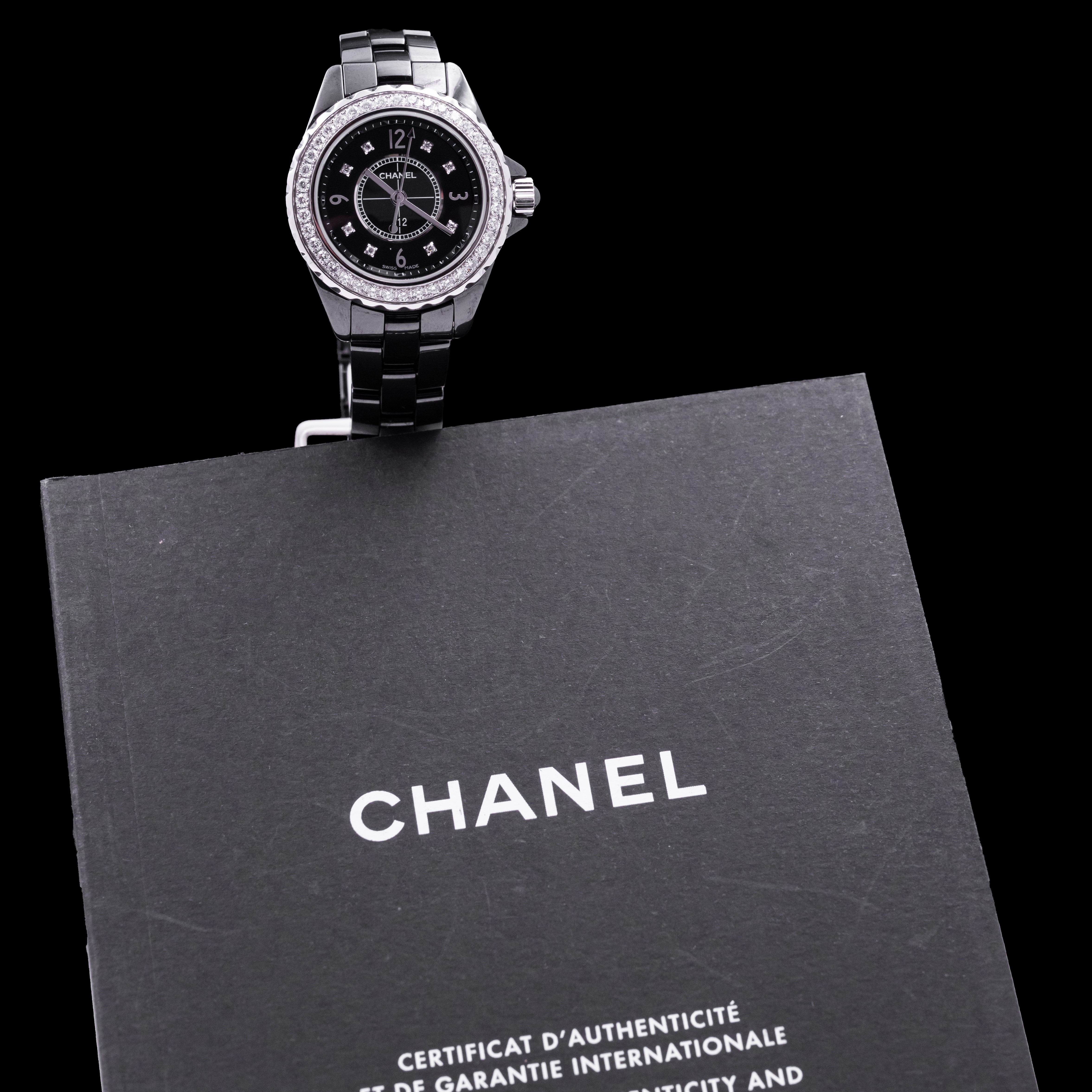 CHANEL J 12 BLACK LADIES' DIAMOND BEZEL