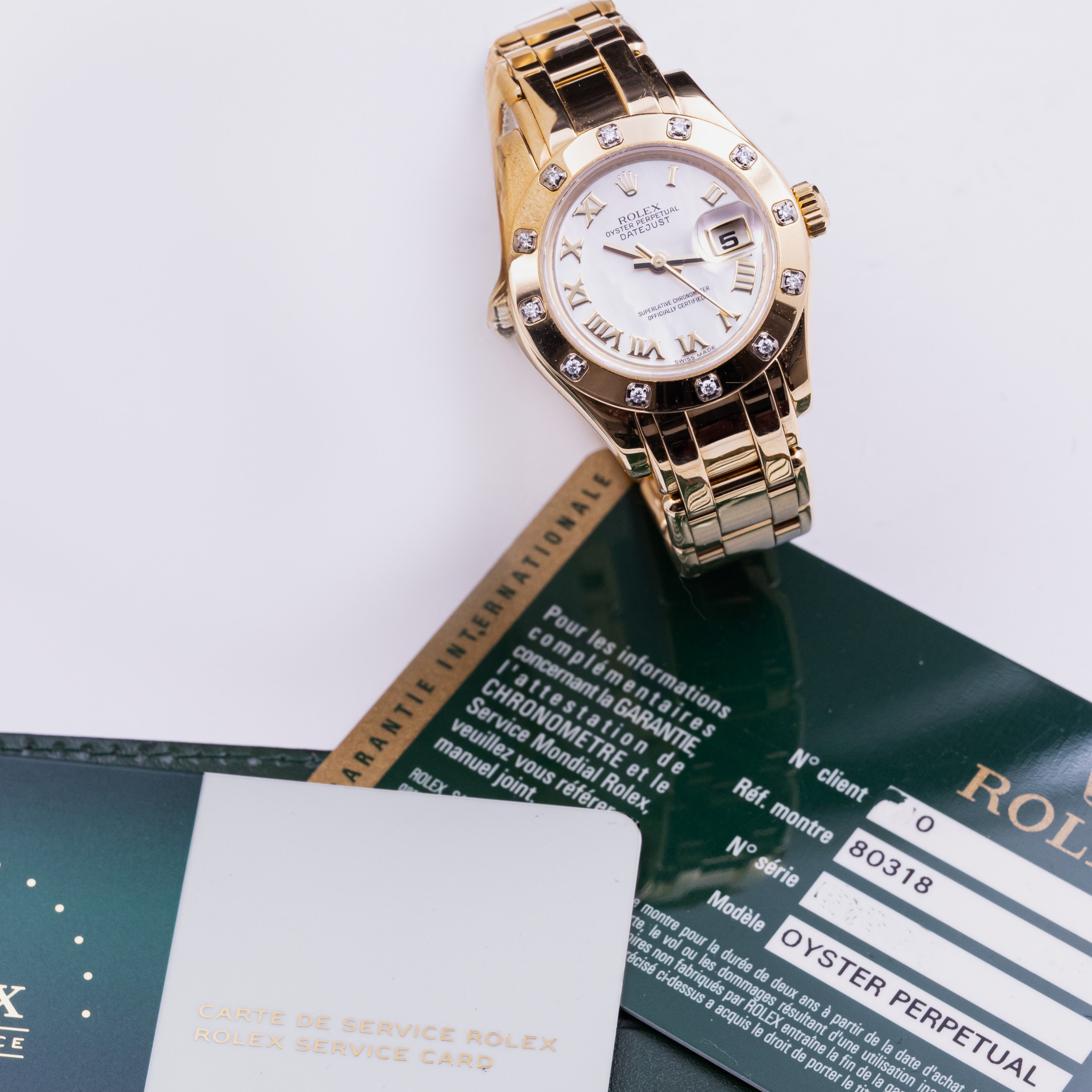 ROLEX DATEJUST PEARLMASTER GOLD AND DIAMONDS LADY FULL SET