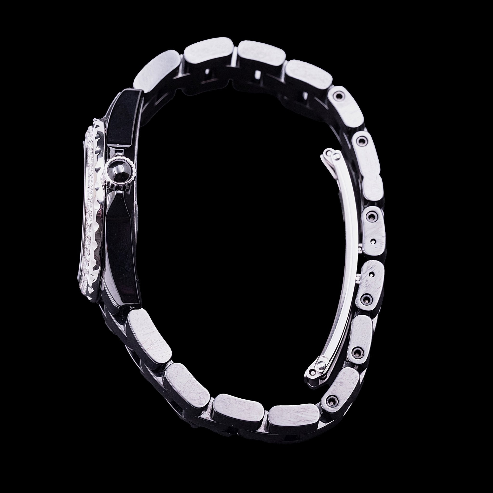 CHANEL J 12 NOIRE FEMME LUNETTE DIAMANTS - montre vintage - Contre - Temps Paris