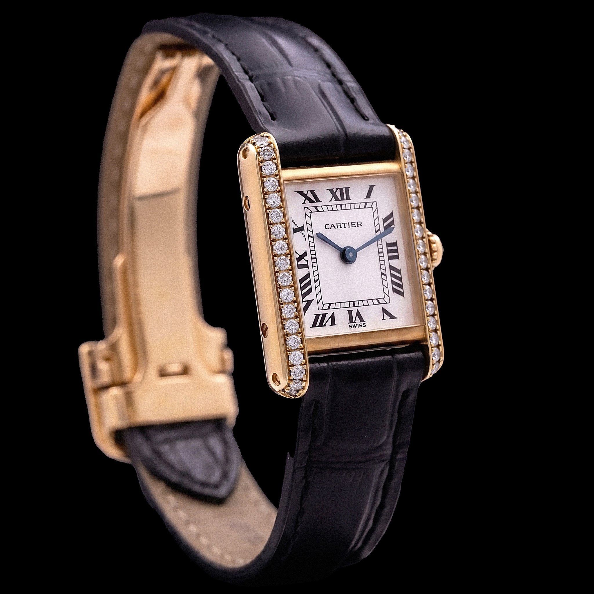 Cartier Tank Mini Ref. 11410 Or et brancards diamants, années 90 - montre vintage - Contre - Temps Paris