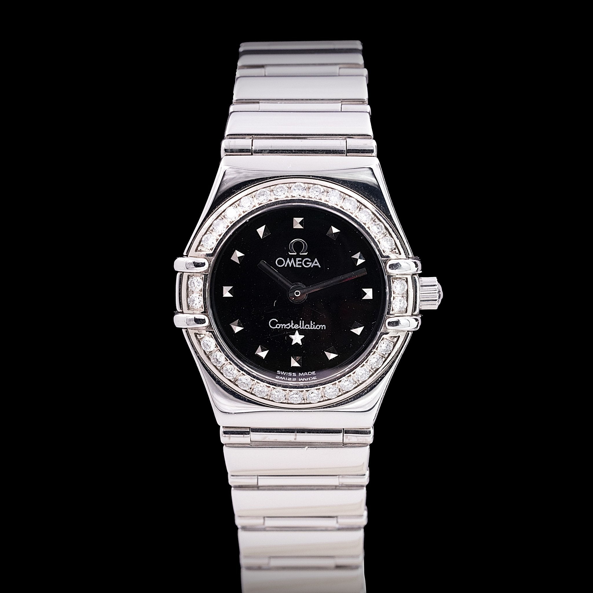 Omega Constellation My Choice Ref. 1465.71.00 — Acier diamants, circa 1998, cadran noir - montre vintage - Contre - Temps Paris