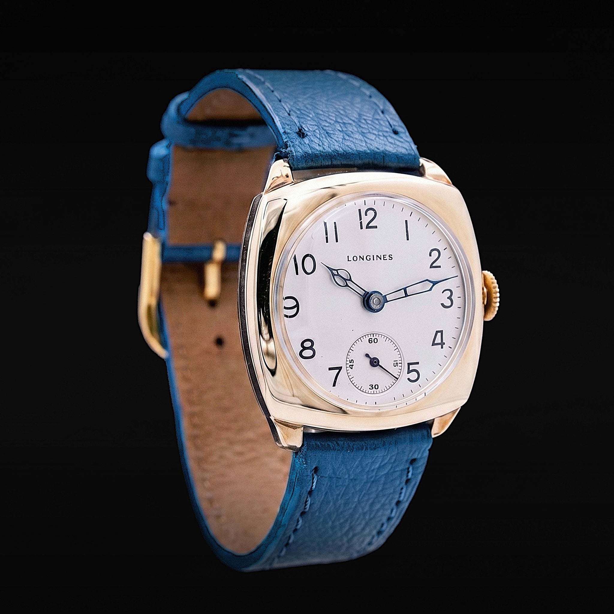 Longines vintage coussin Or 9k, ca.1947 - montre vintage - Contre-Temps Paris