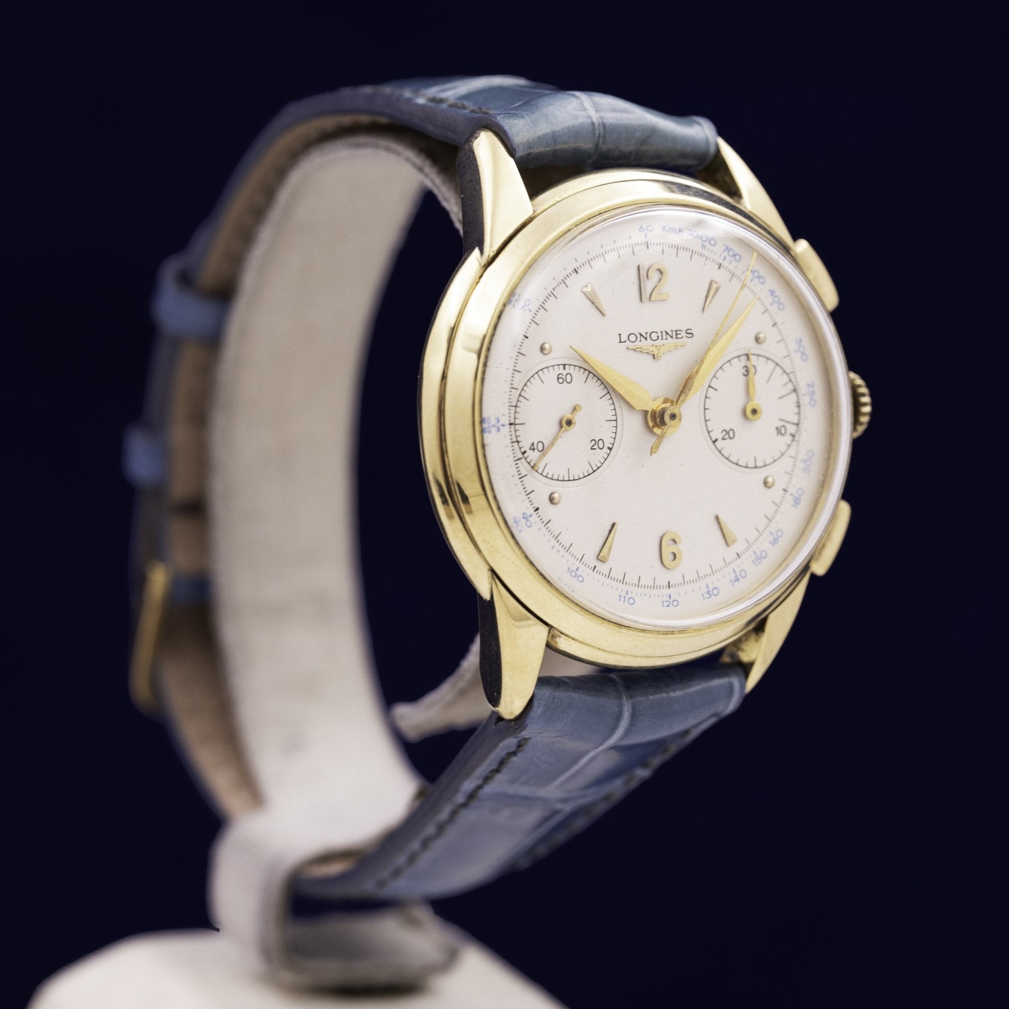 LONGINES CHRONOGRAPHE FLY - BACK OR JAUNE - montre vintage - Contre - Temps Paris