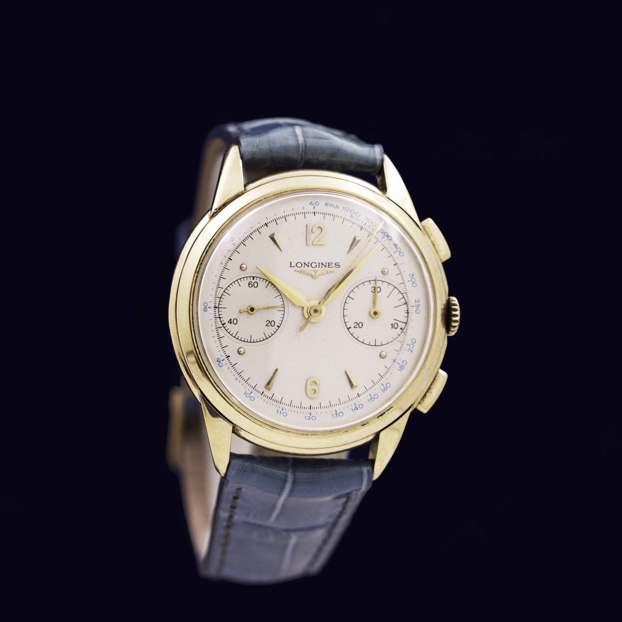 LONGINES CHRONOGRAPHE FLY - BACK OR JAUNE - montre vintage - Contre - Temps Paris