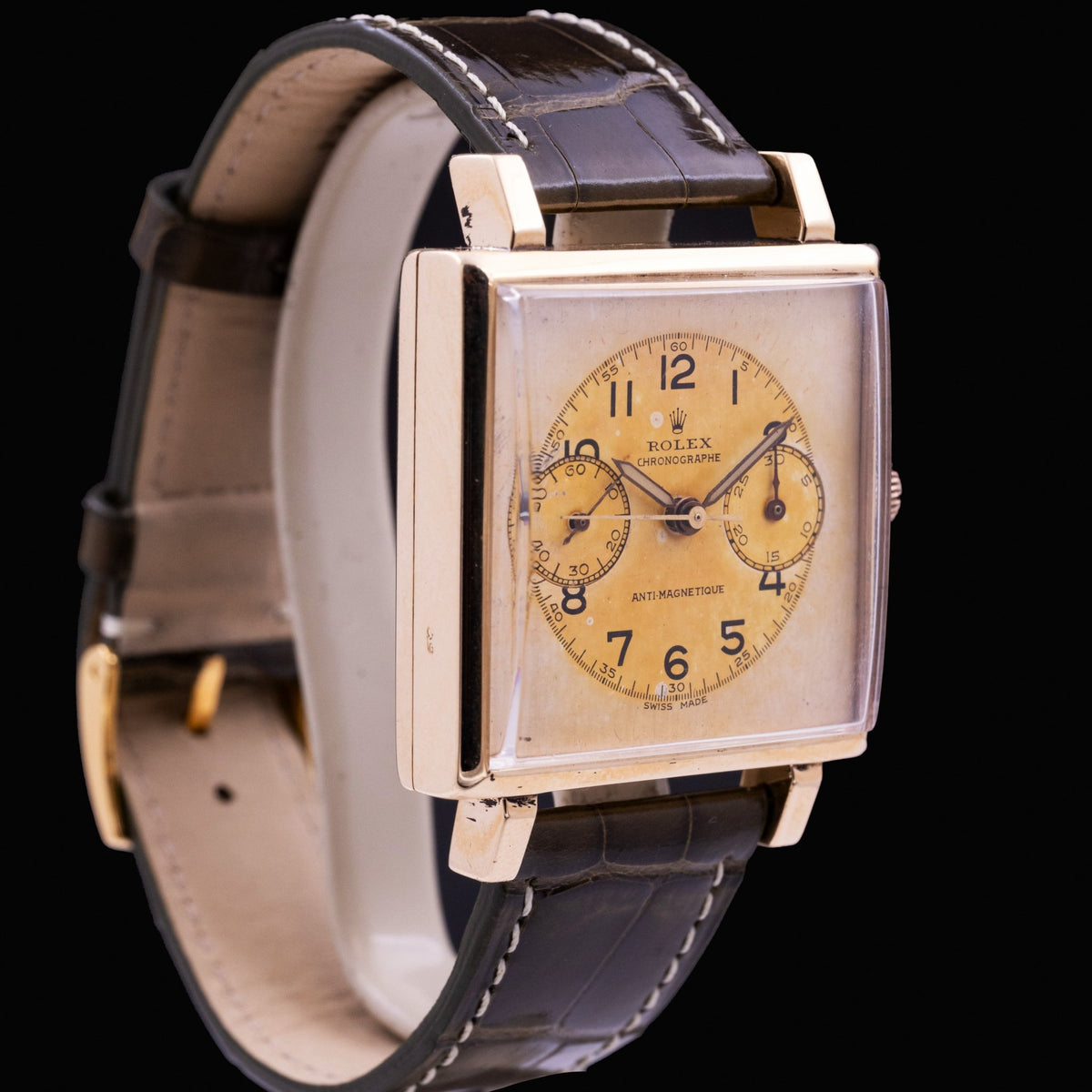 Rolex chronographe carré or ref 3529, circa 1939 - montre vintage - Contre-Temps Paris