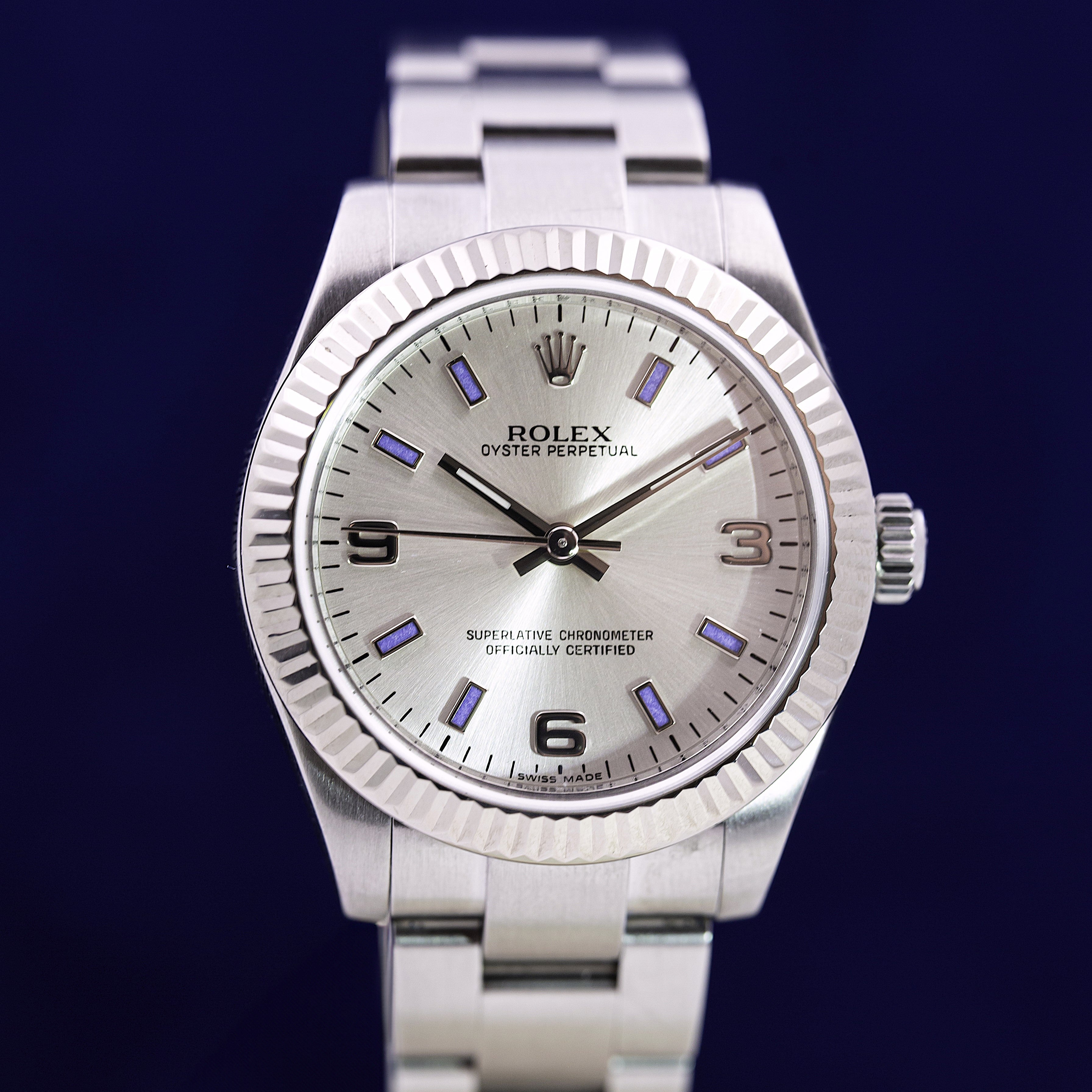 ROLEX OYSTER PERPETUAL BOY SIZE WHITE GOLD BEZEL