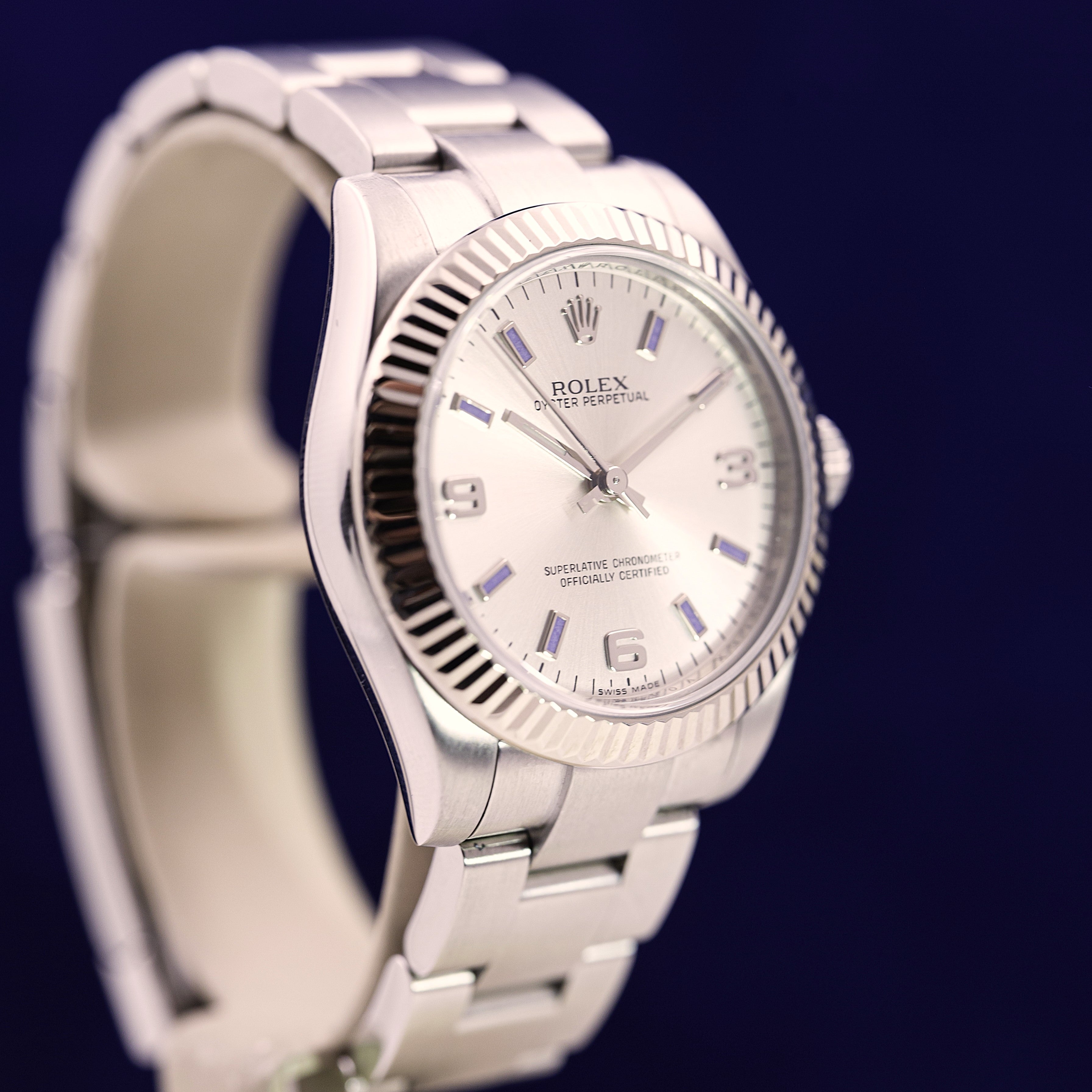 ROLEX OYSTER PERPETUAL BOY SIZE WHITE GOLD BEZEL