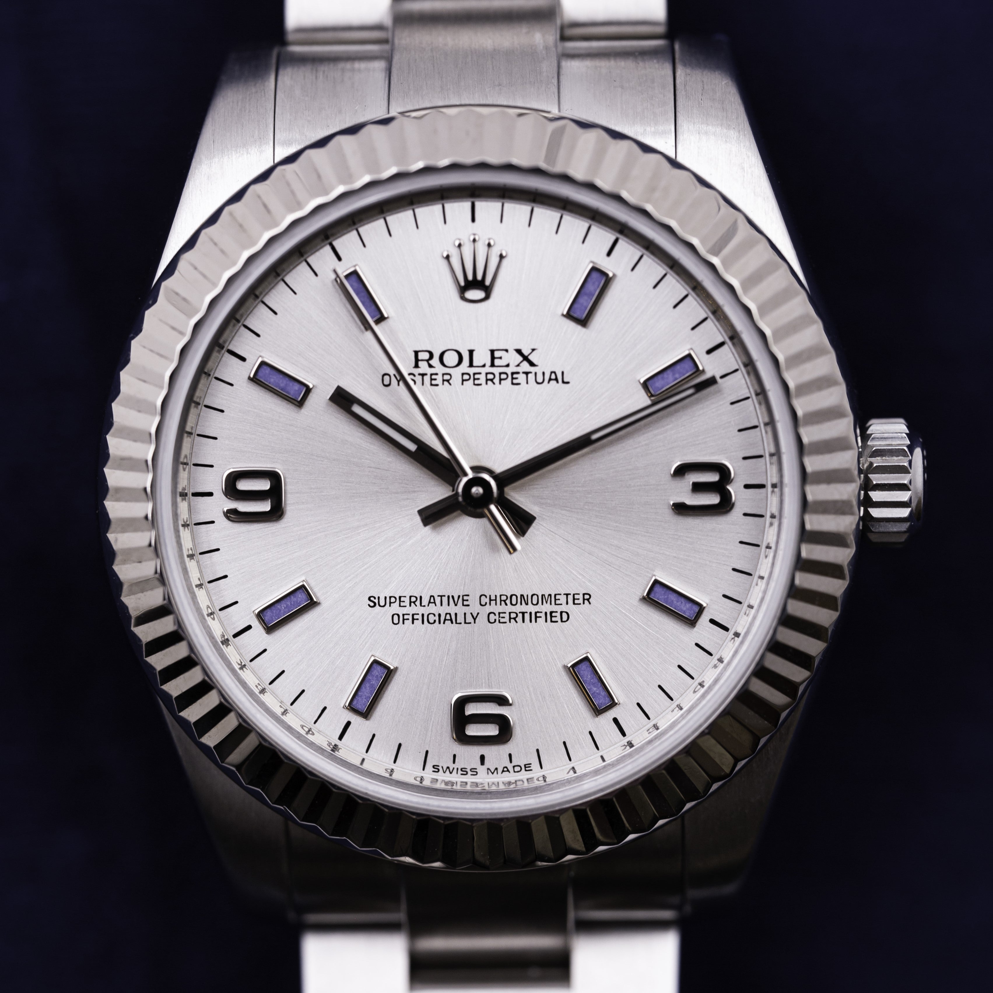 ROLEX OYSTER PERPETUAL BOY SIZE WHITE GOLD BEZEL