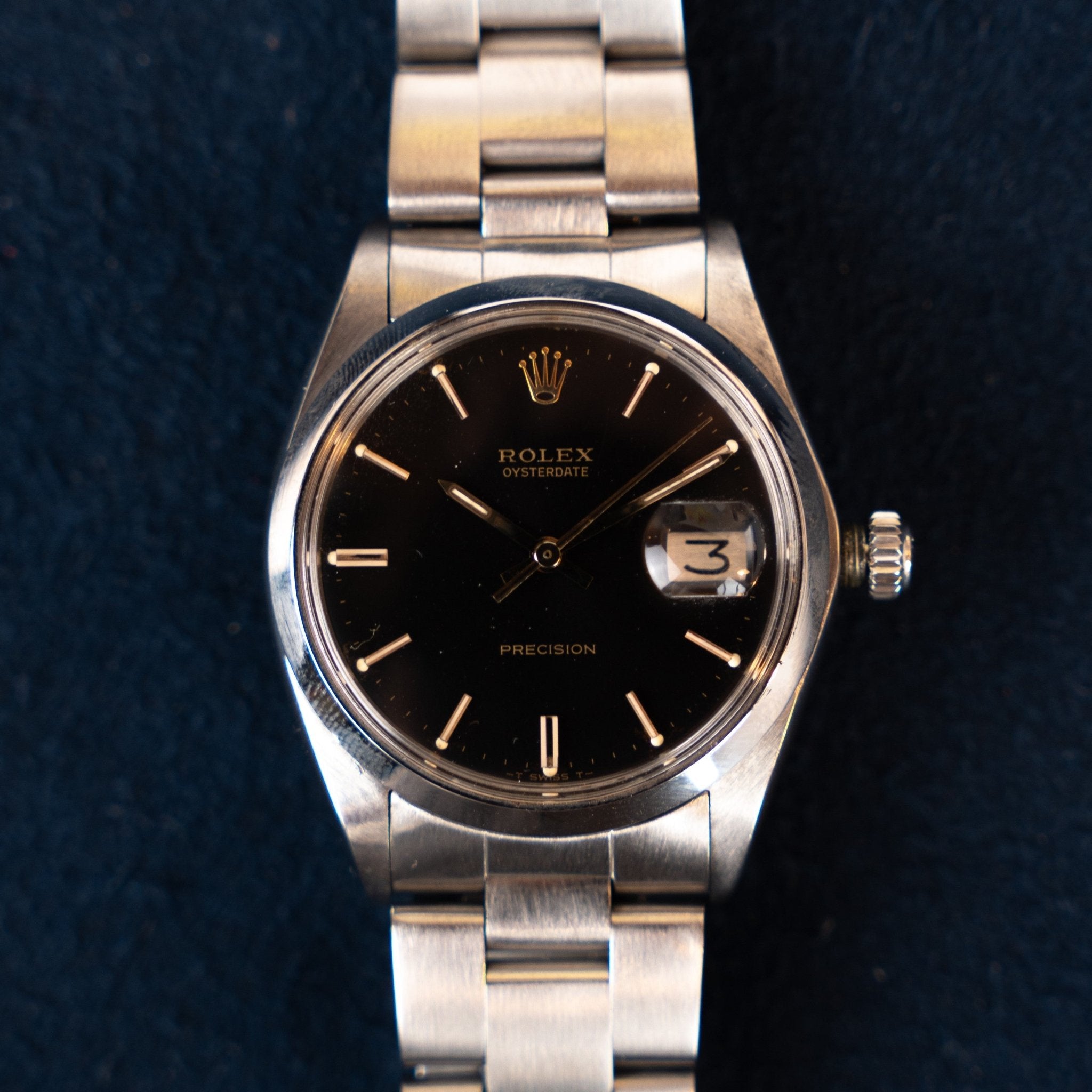 Rolex Oysterdate Precision Ref. 6694, acier, cadran noir indexes bâton dorés, bracelet Oyster acier, circa 1967