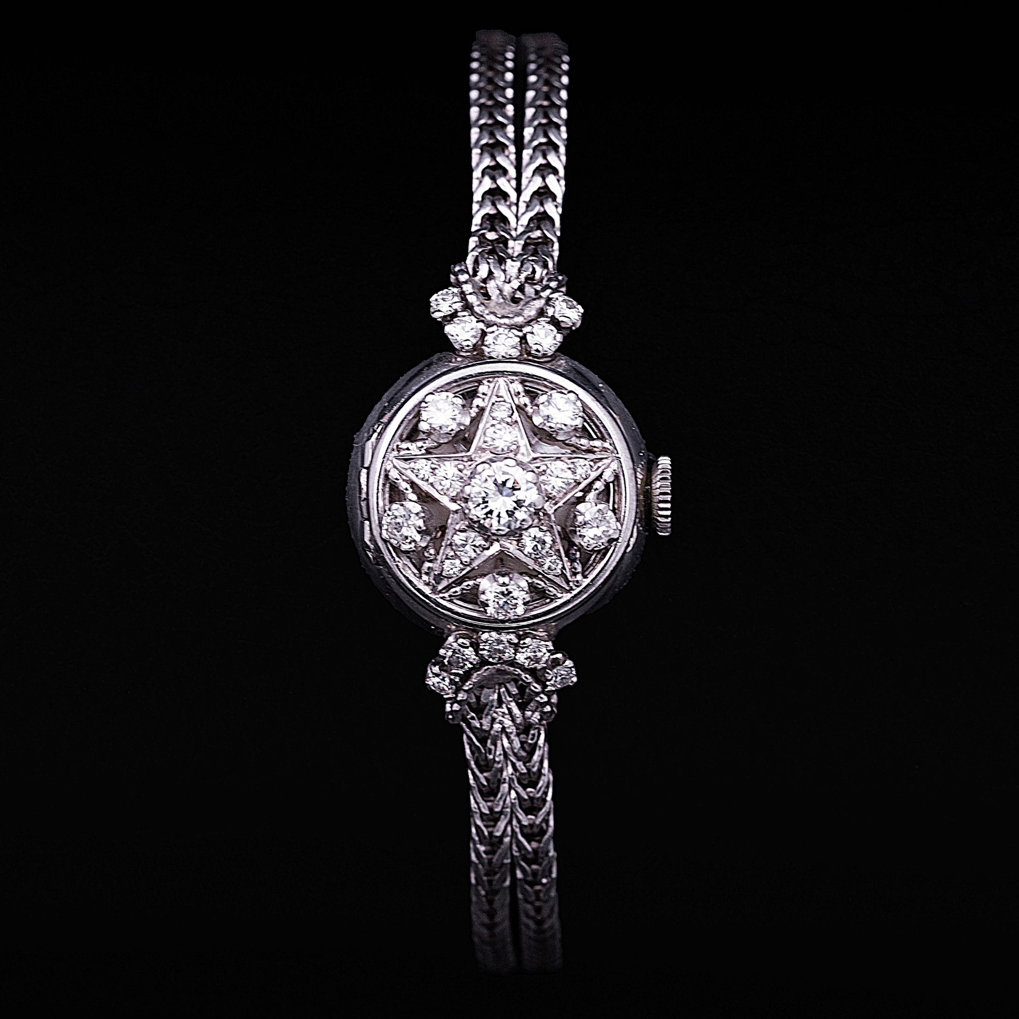 Rolex Precision à capot, Or blanc et diamants, années 50 - montre vintage - Contre-Temps Paris