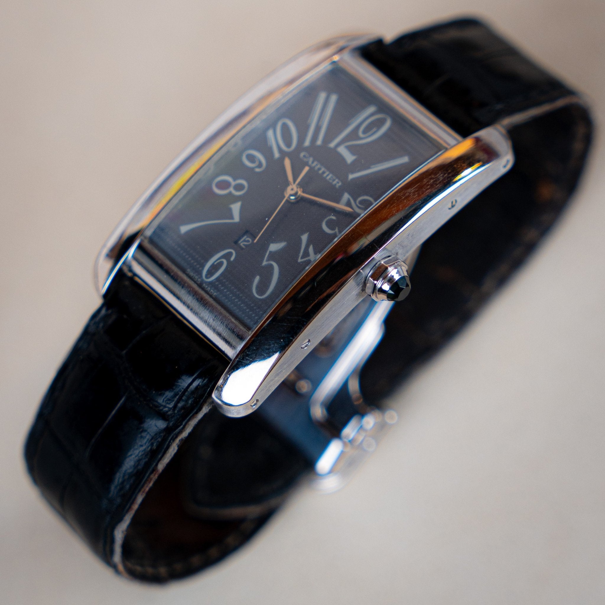 CARTIER TANK AMERICAINE HOMME OR BLANC - montre vintage - Contre - Temps Paris