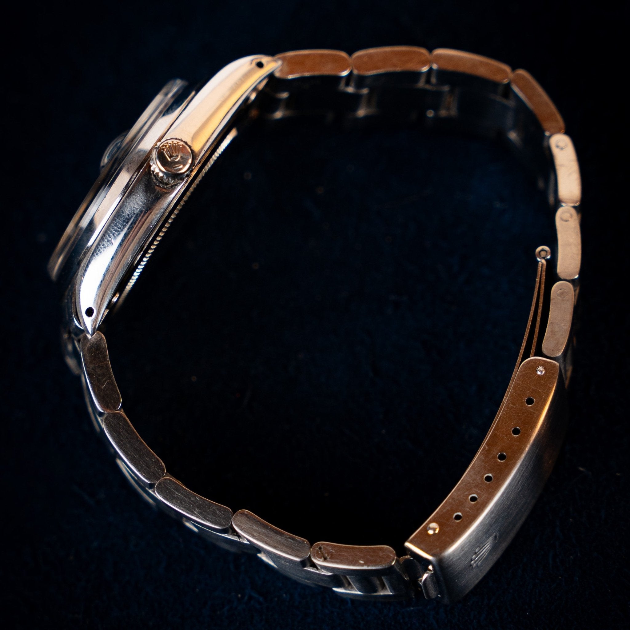 ROLEX OYSTERDATE PRECISION - CADRAN NOIR INDEXES DORES - montre vintage - Contre - Temps Paris