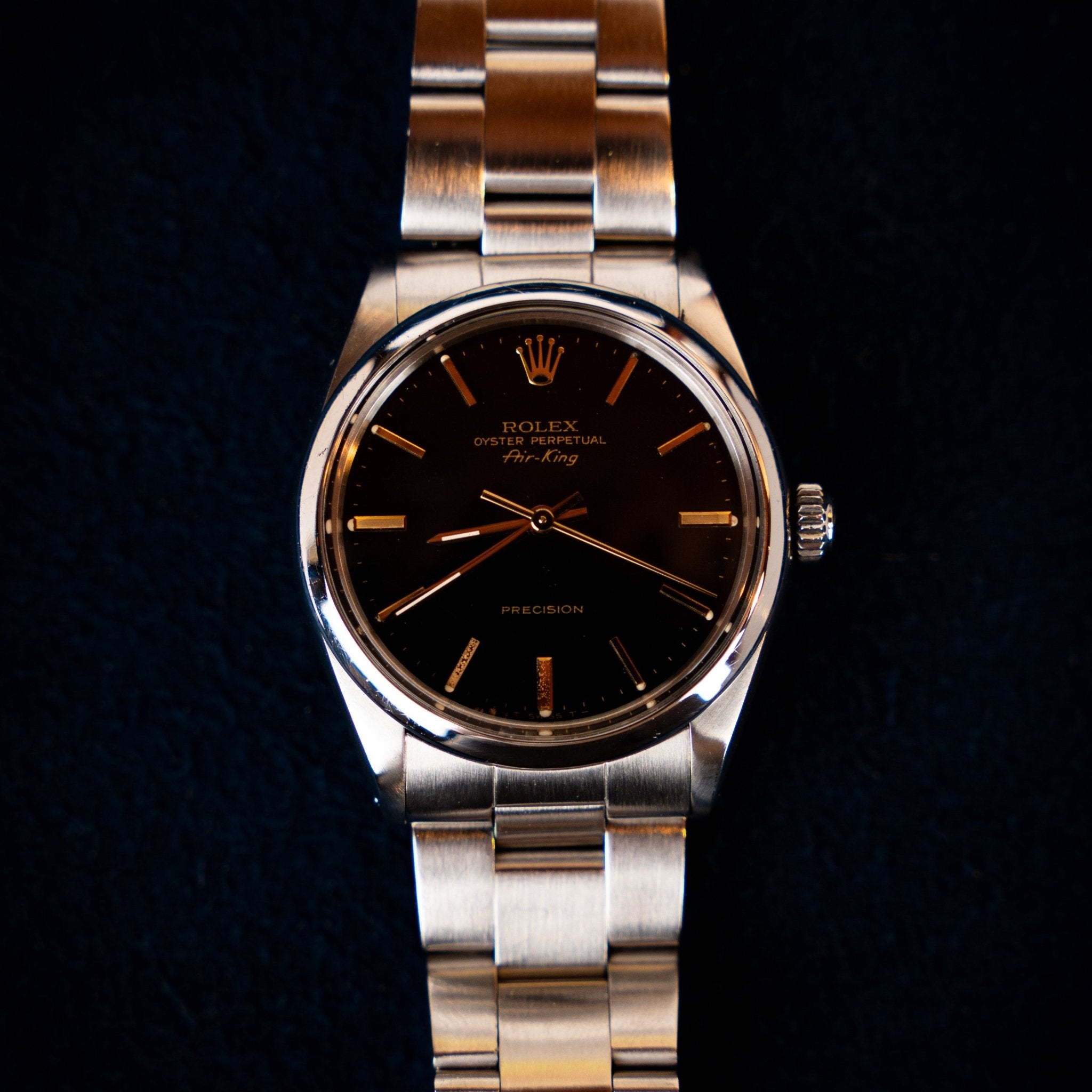 ROLEX AIR KING CADRAN NOIR INDEXES DORES - montre vintage - Contre - Temps Paris