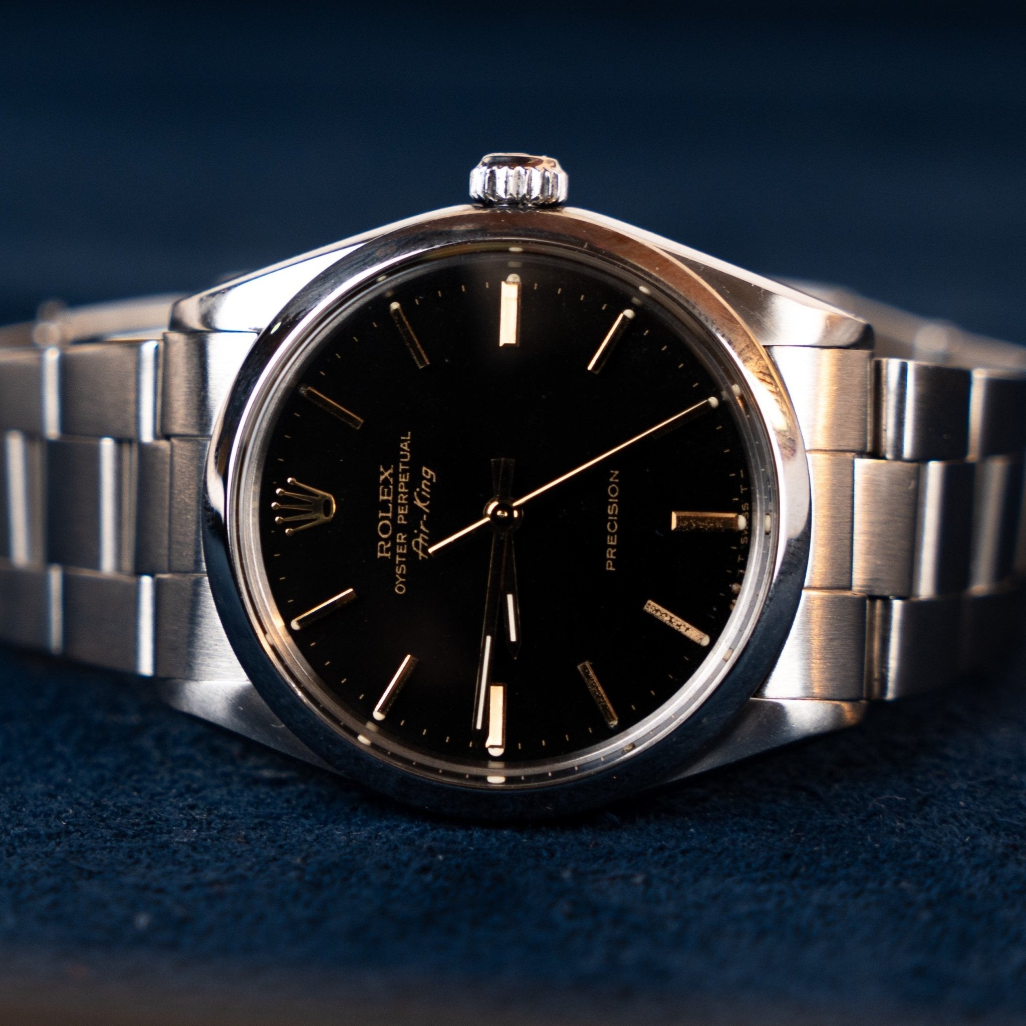 ROLEX AIR KING CADRAN NOIR INDEXES DORES - montre vintage - Contre - Temps Paris