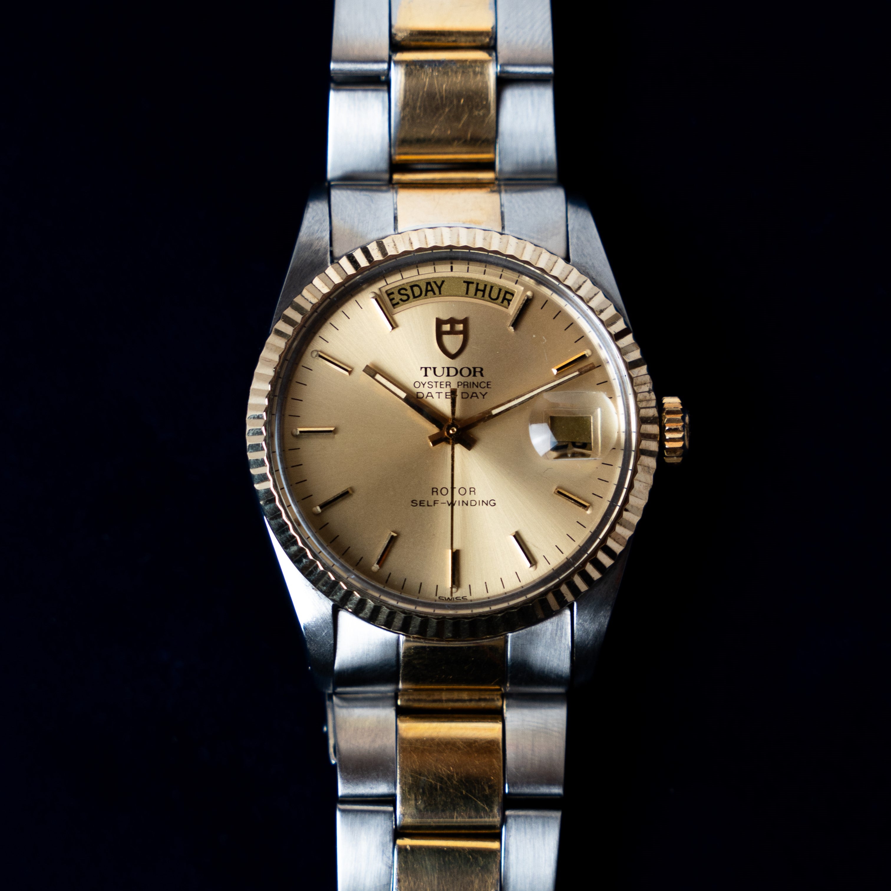 Tudor Oyster Prince Date-Day 2 tone ref 94613 steel and gold plated automatic 35 mm Rolex case