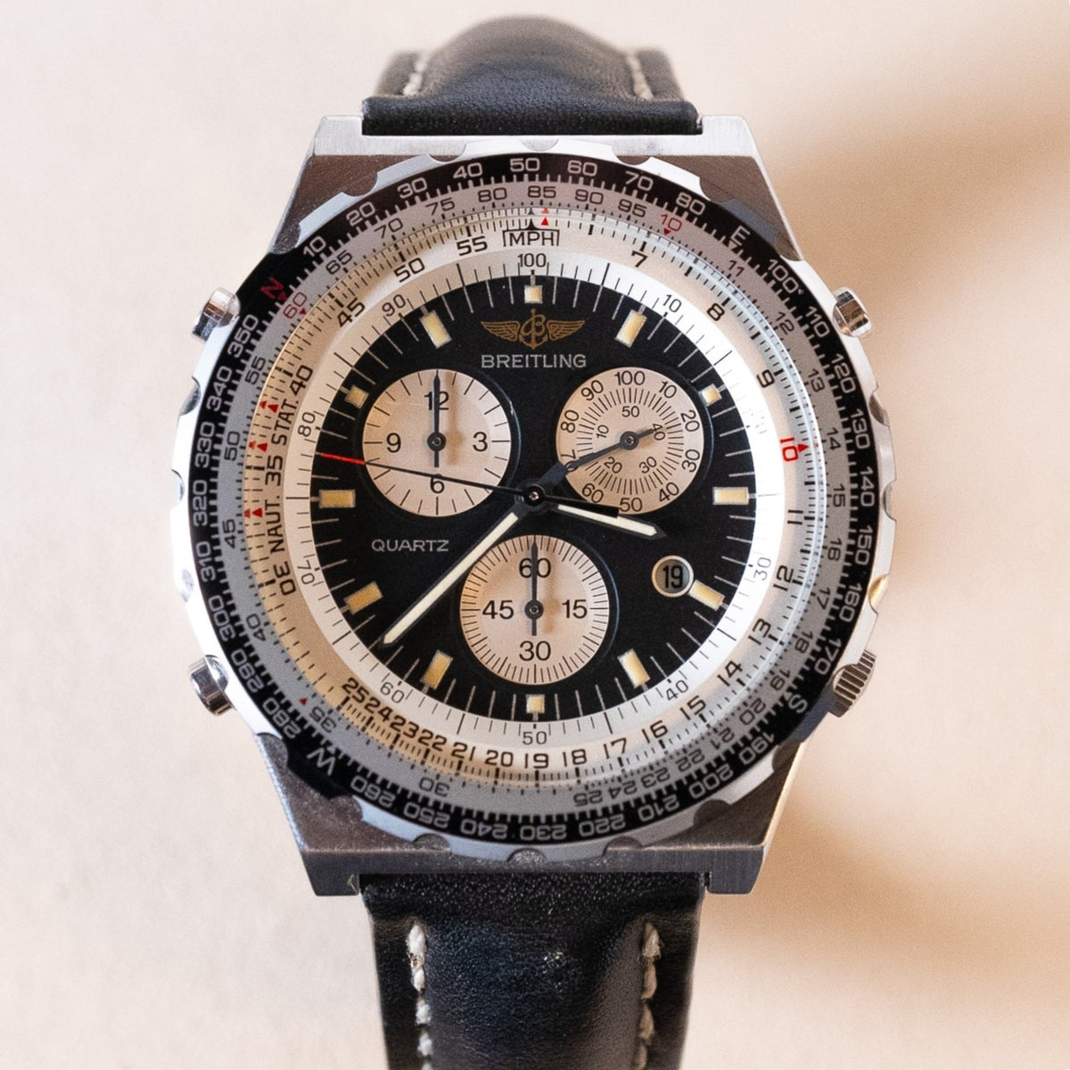 Breitling Navitimer Jupiter Pilot acier Ref. 80975, cadran panda inversé noir à compteurs crème et lunette tournante graduée