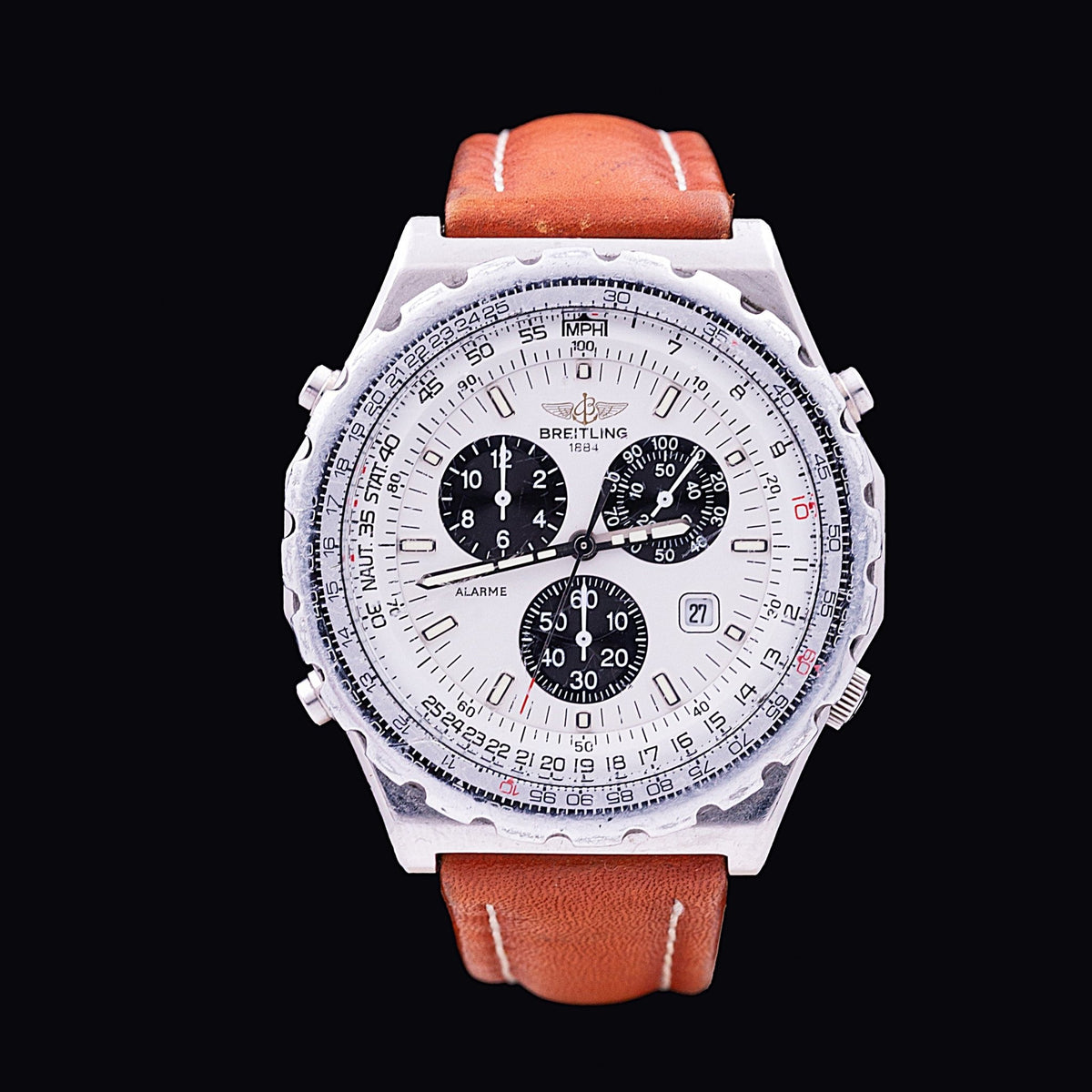 	Breitling Navitimer Jupiter Pilot acier Ref. A59028, cadran panda blanc à compteurs noirs et lunette tournante à règle à calcul