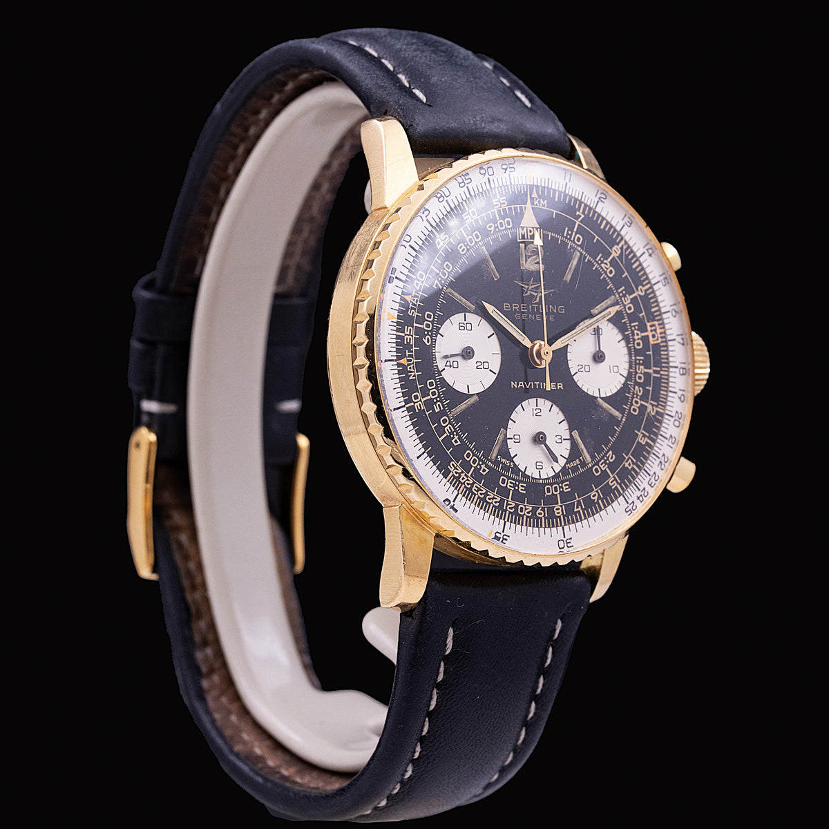 	Breitling Navitimer Twin Jet yellow gold Ref. 806, black dial with three white registers and notched slide-rule bezel