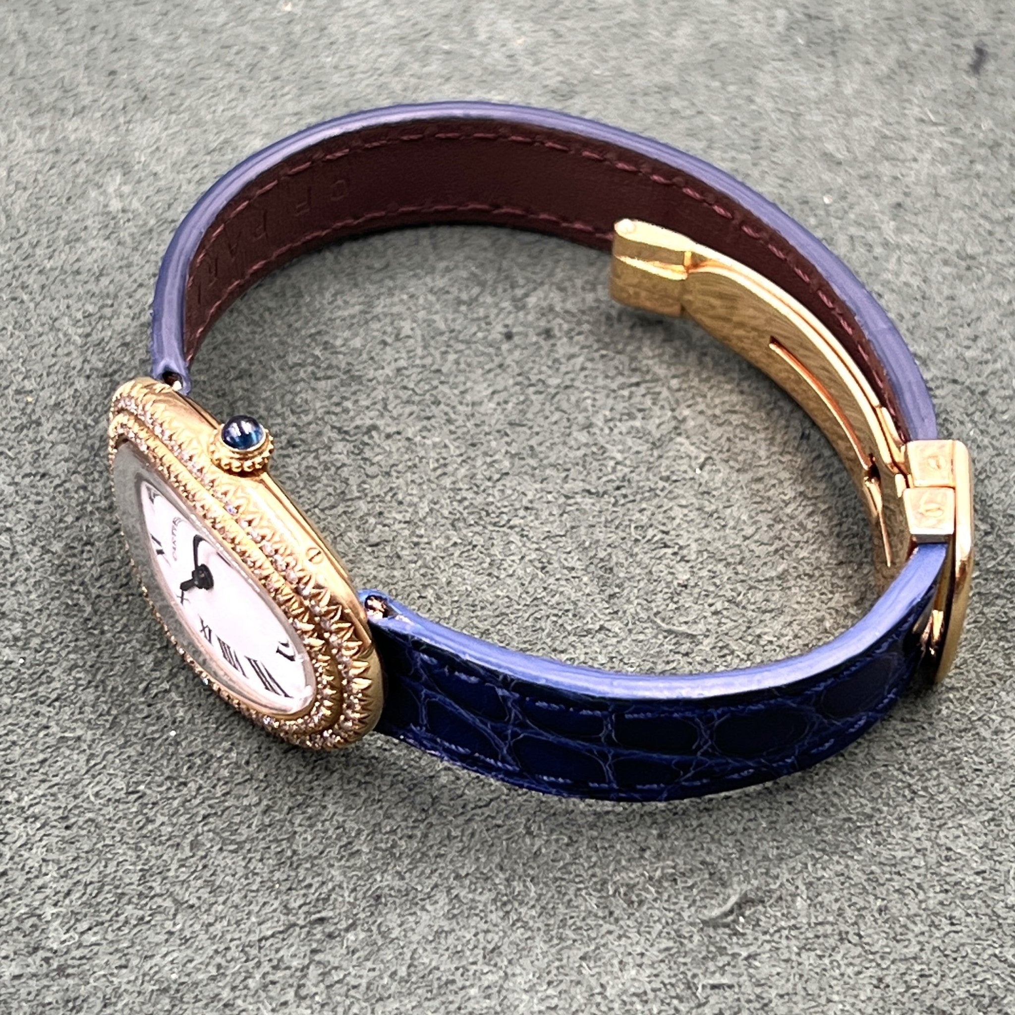 CARTIER BAIGNOIRE DOUBLE GODRON OR ET DIAMANTS - montre vintage - Contre - Temps Paris