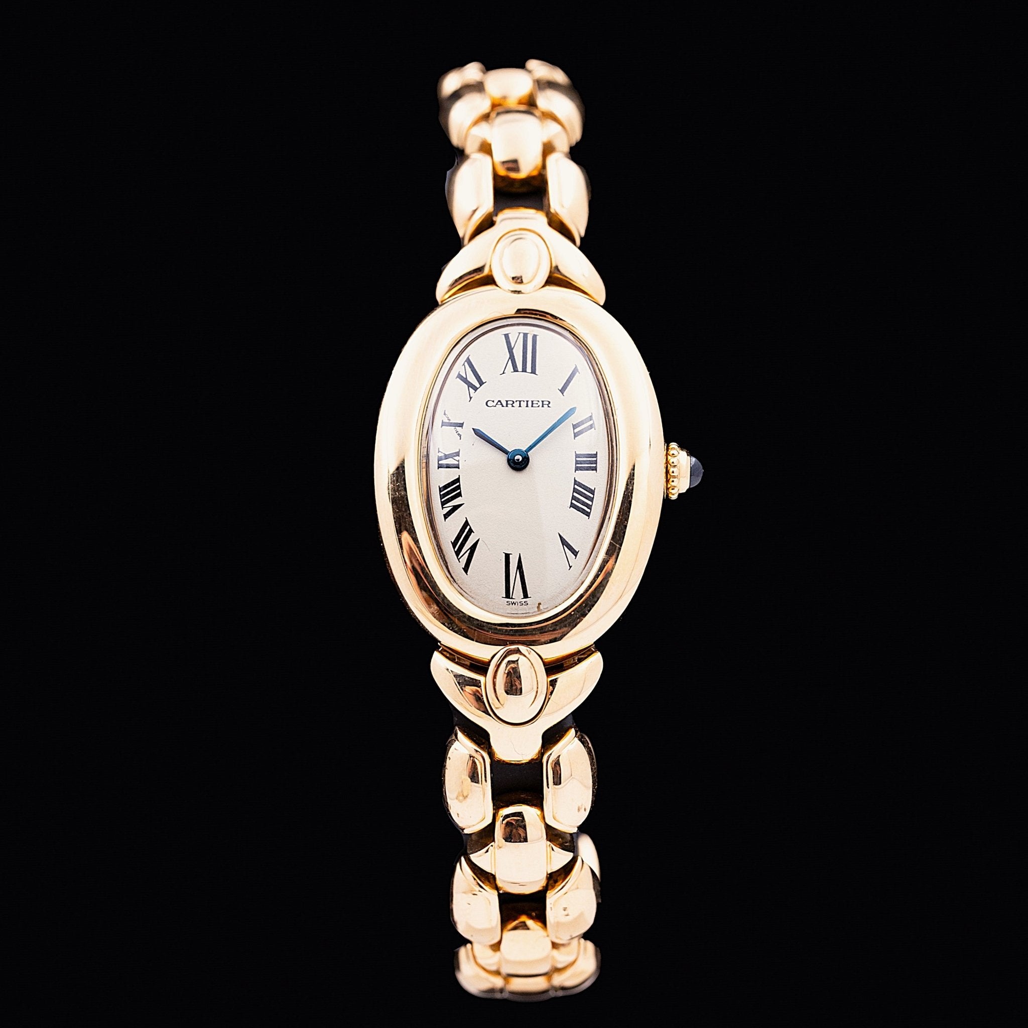 CARTIER BAIGNOIRE SIMPLE GODRON ET BRACELET ARTICULE OR - montre vintage - Contre - Temps Paris