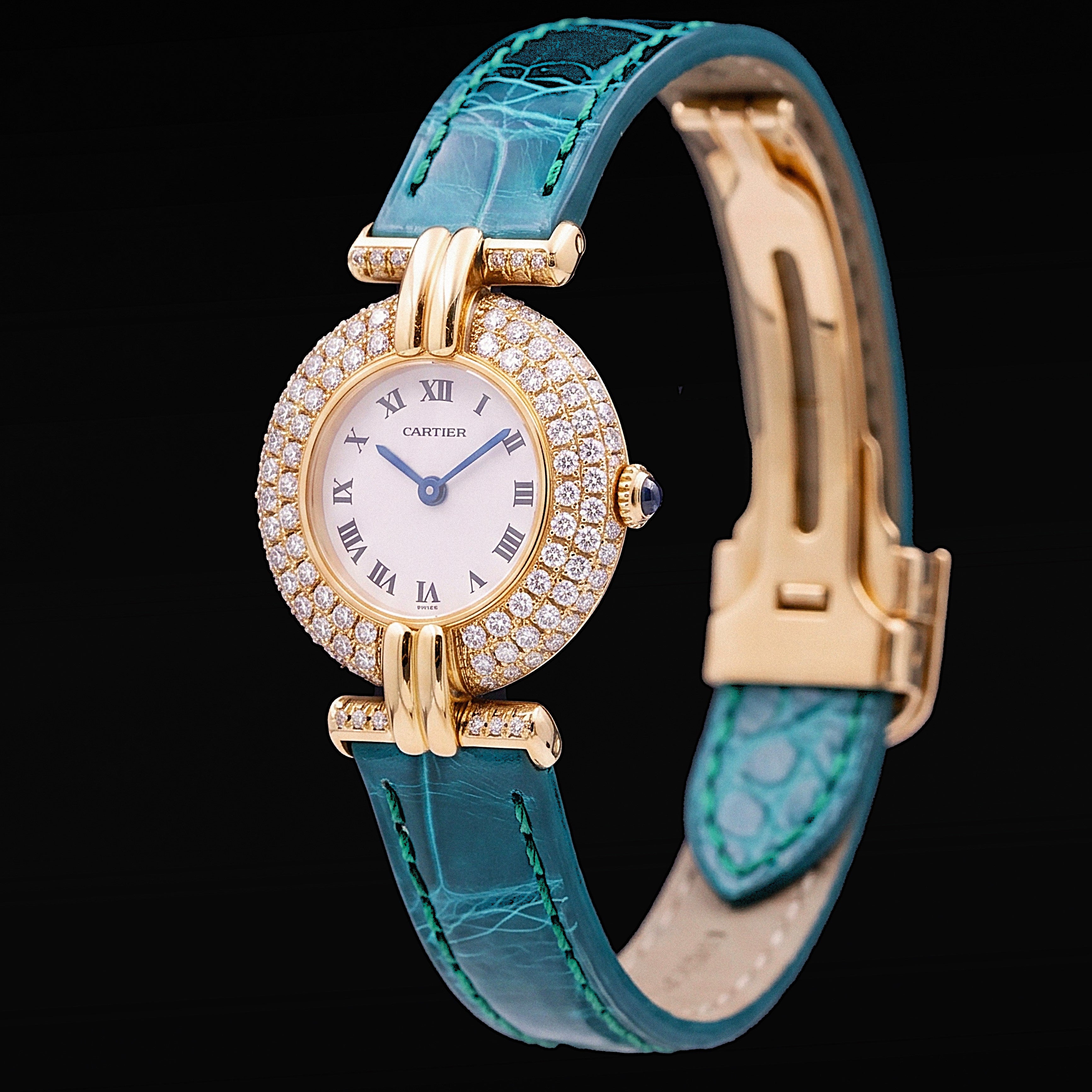 Cartier Colisée 18-carat yellow gold diamond watch Roman dial turquoise strap Ref. 881092