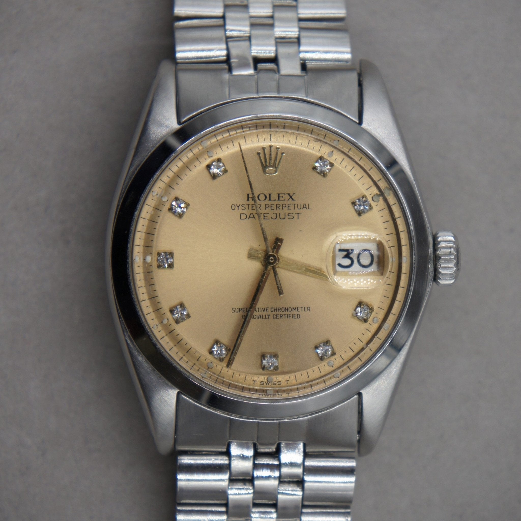 ROLEX DATEJUST ACIER INDEX DIAMANTS - montre vintage - Contre - Temps Paris