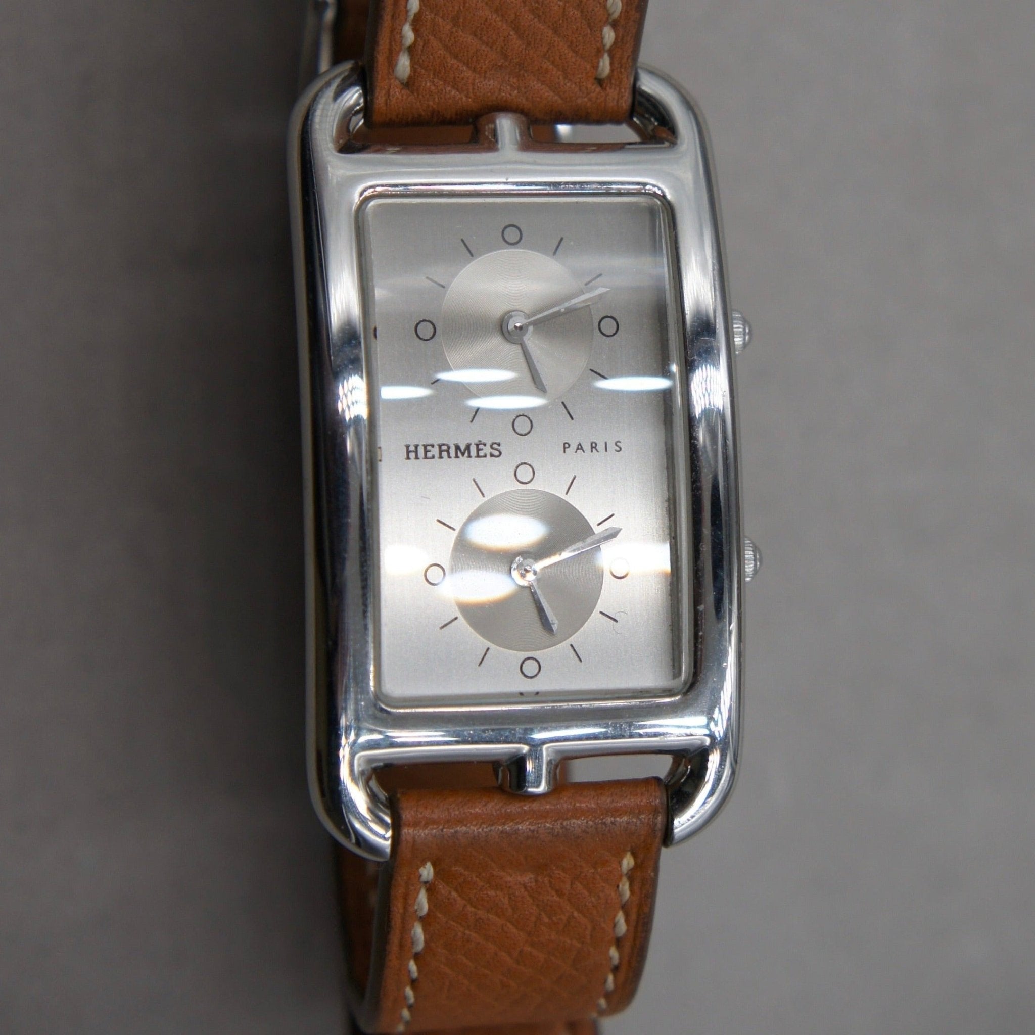 HERMES "CAPE COD DUAL TIME" ACIER - montre vintage - Contre - Temps Paris