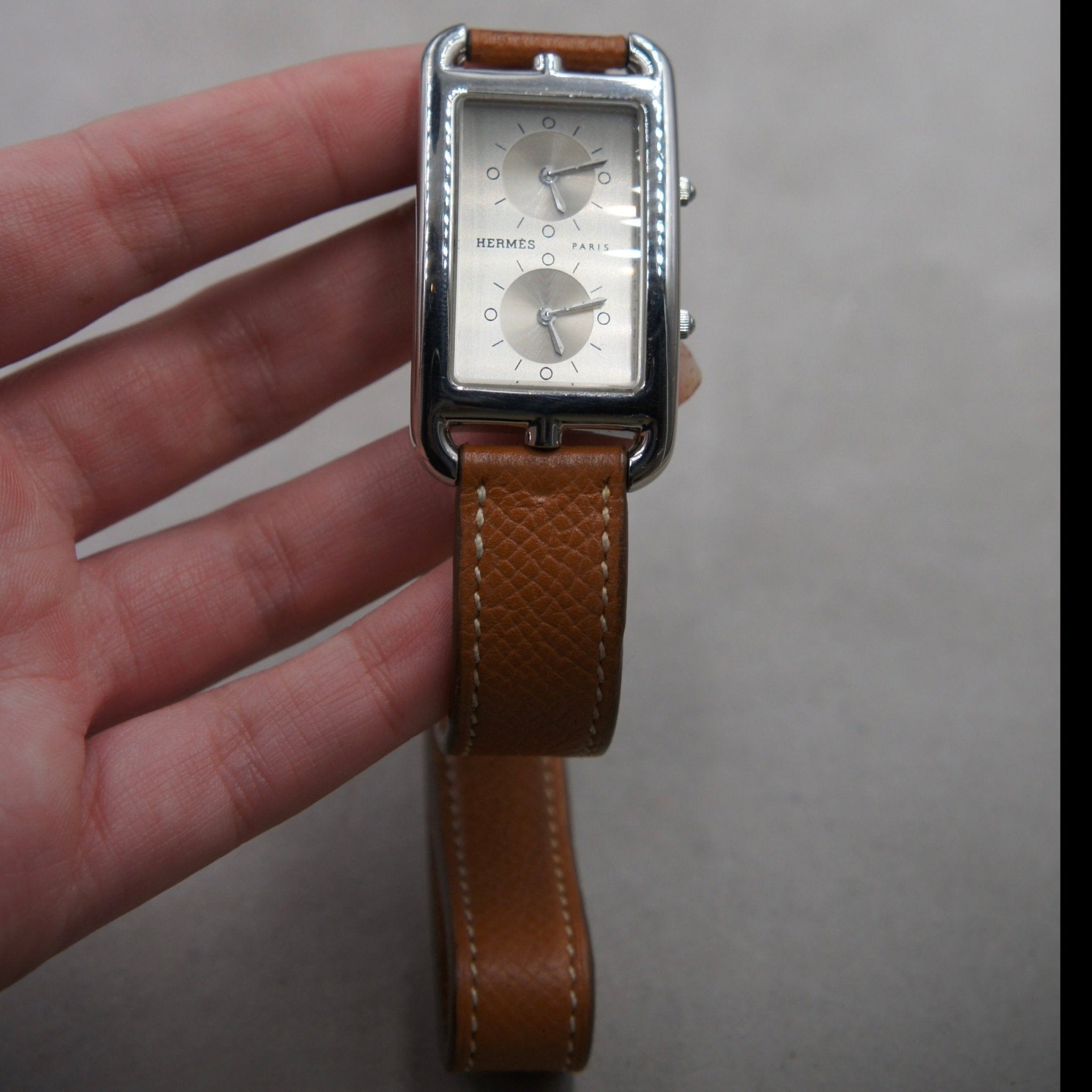 HERMES "CAPE COD DUAL TIME" ACIER - montre vintage - Contre - Temps Paris