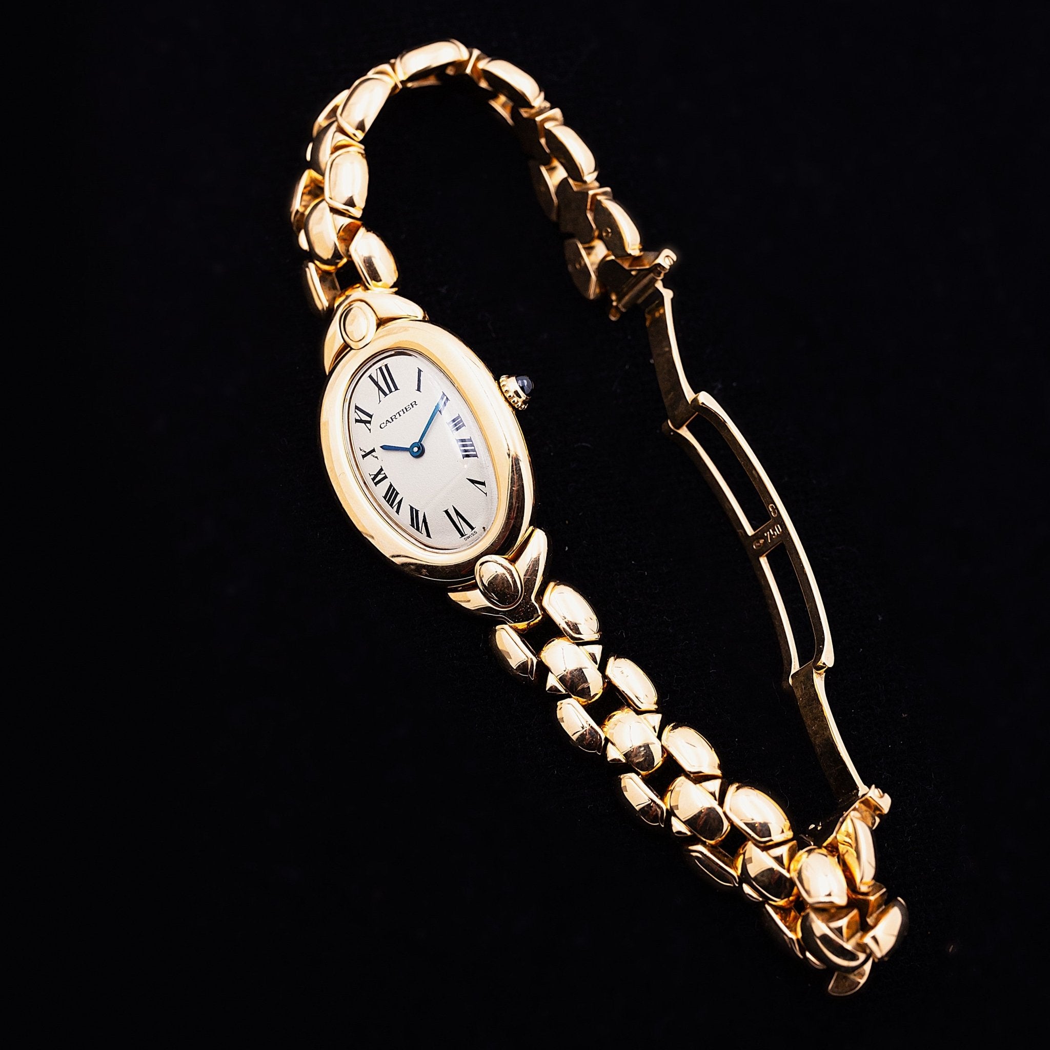 CARTIER BAIGNOIRE SIMPLE GODRON ET BRACELET ARTICULE OR - montre vintage - Contre - Temps Paris