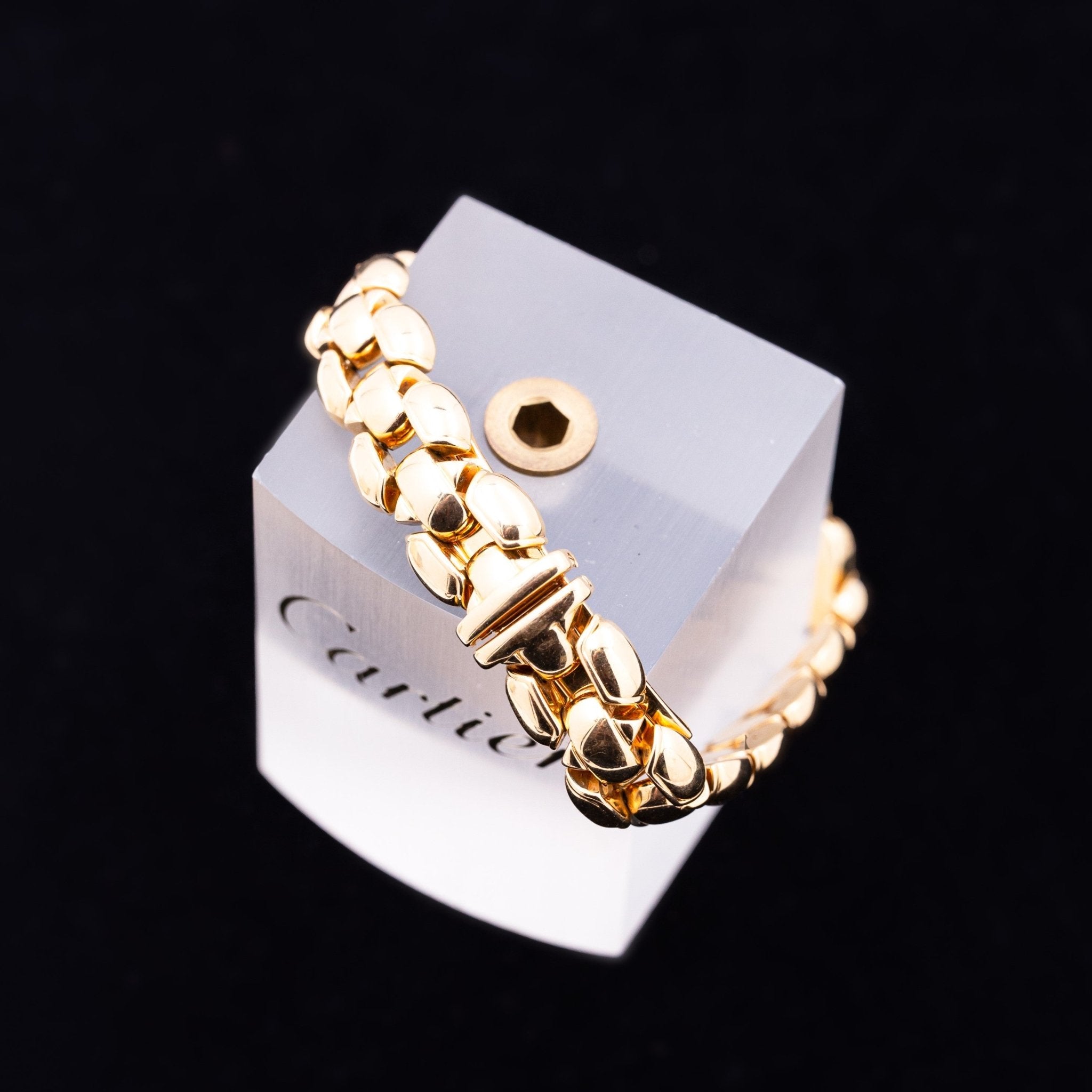CARTIER BAIGNOIRE SIMPLE GODRON ET BRACELET ARTICULE OR - montre vintage - Contre - Temps Paris