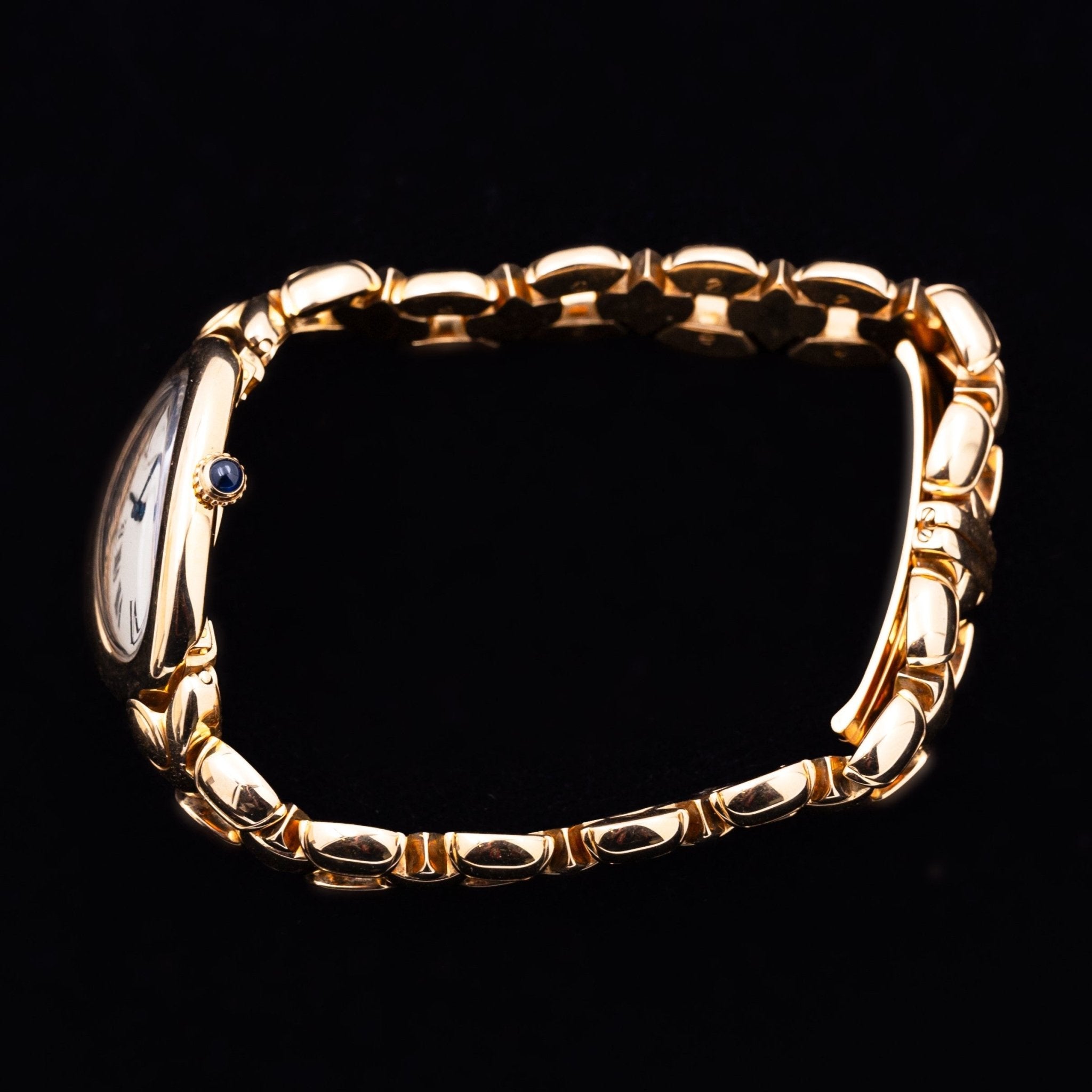 CARTIER BAIGNOIRE SIMPLE GODRON ET BRACELET ARTICULE OR - montre vintage - Contre - Temps Paris