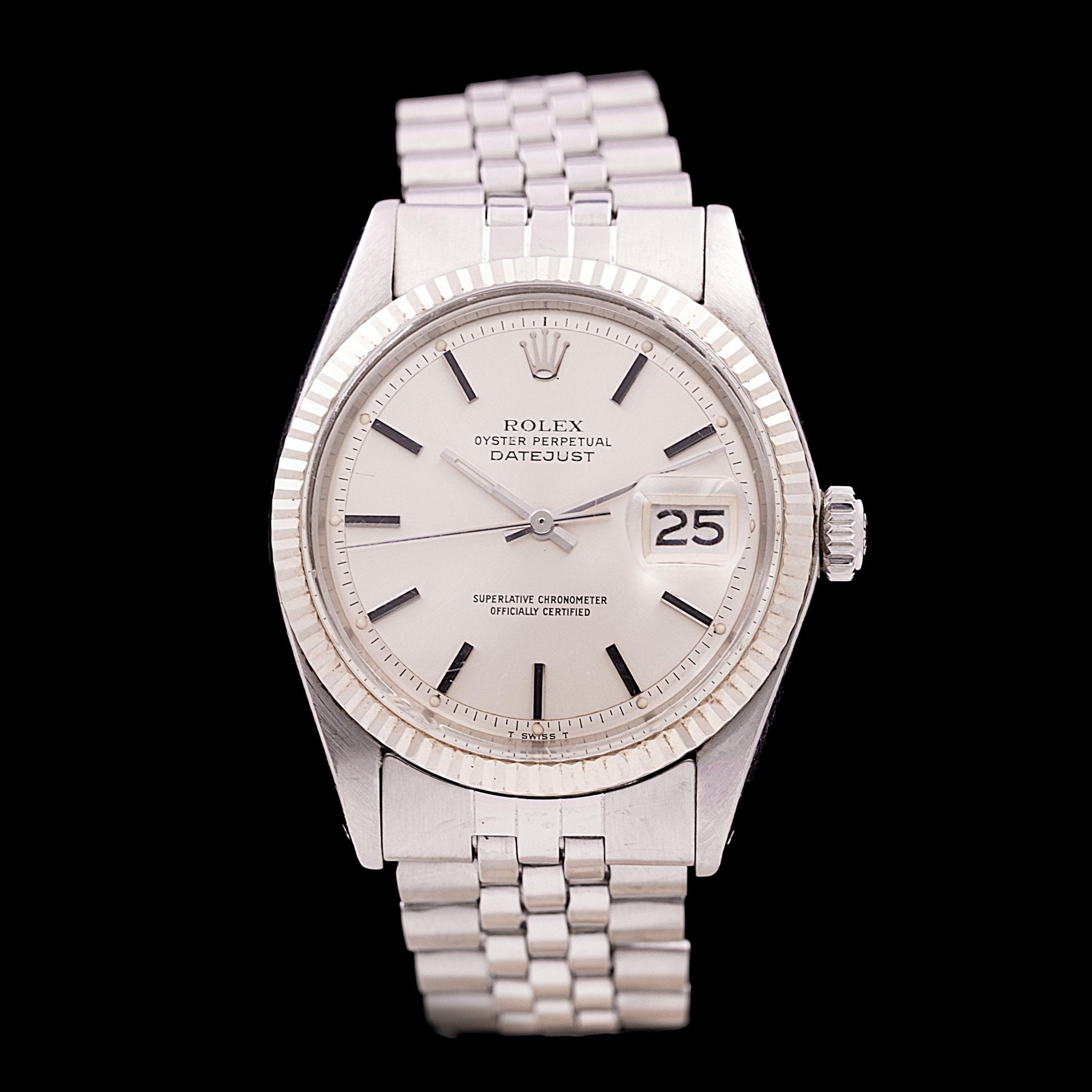 ROLEX DATEJUST 36MM ACIER LUNETTE OR BLANC - montre vintage - Contre - Temps Paris