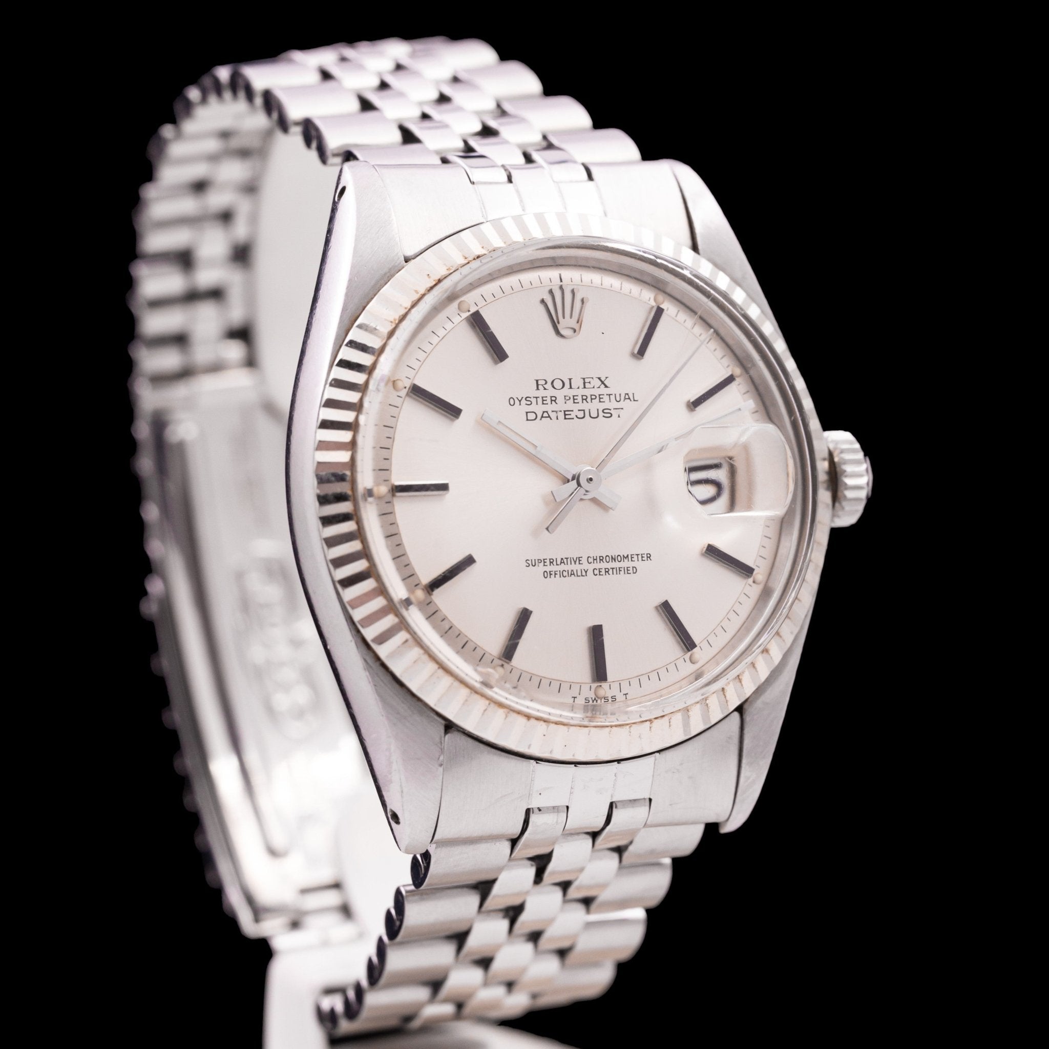 ROLEX DATEJUST 36MM ACIER LUNETTE OR BLANC - montre vintage - Contre - Temps Paris