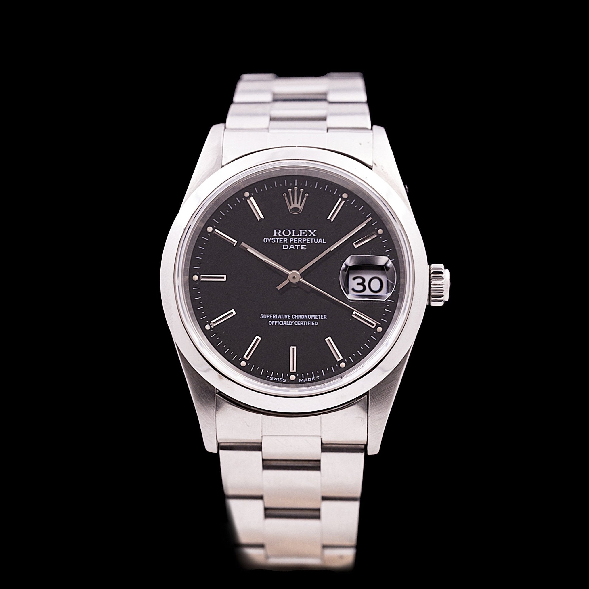 ROLEX OYSTER DATE NOIR SAPHIR - montre vintage - Contre - Temps Paris