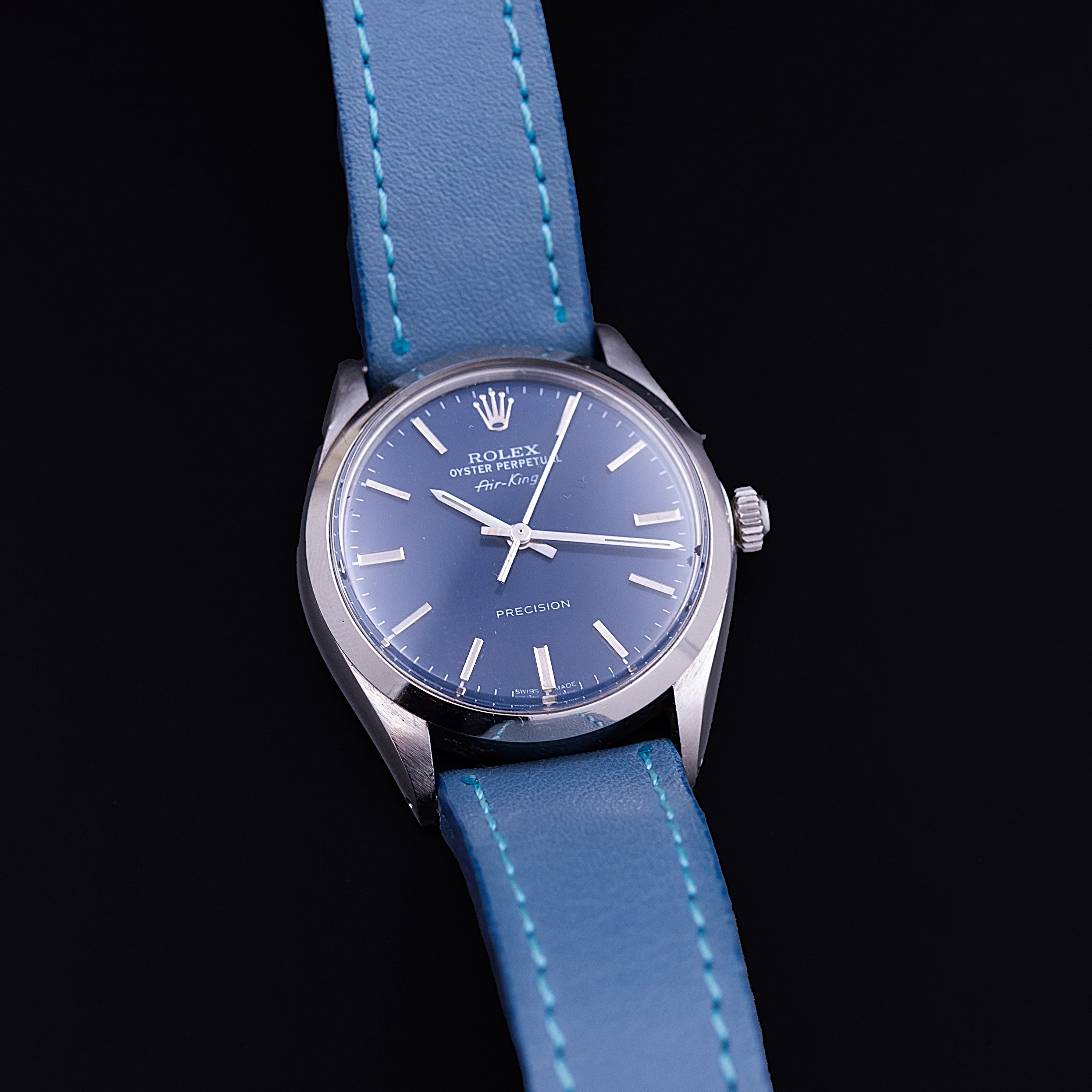 ROLEX AIR KING 5500 CADRAN BLEU PLEXI