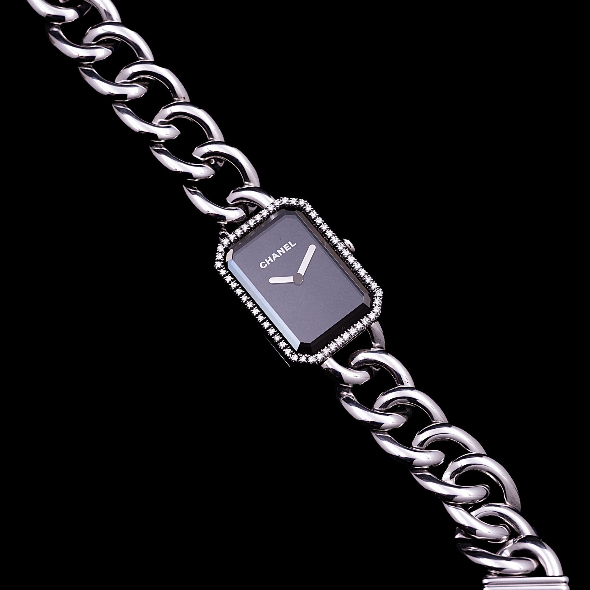 CHANEL PREMIERE GOURMETTE ACIER ET DIAMANTS - montre vintage - Contre - Temps Paris