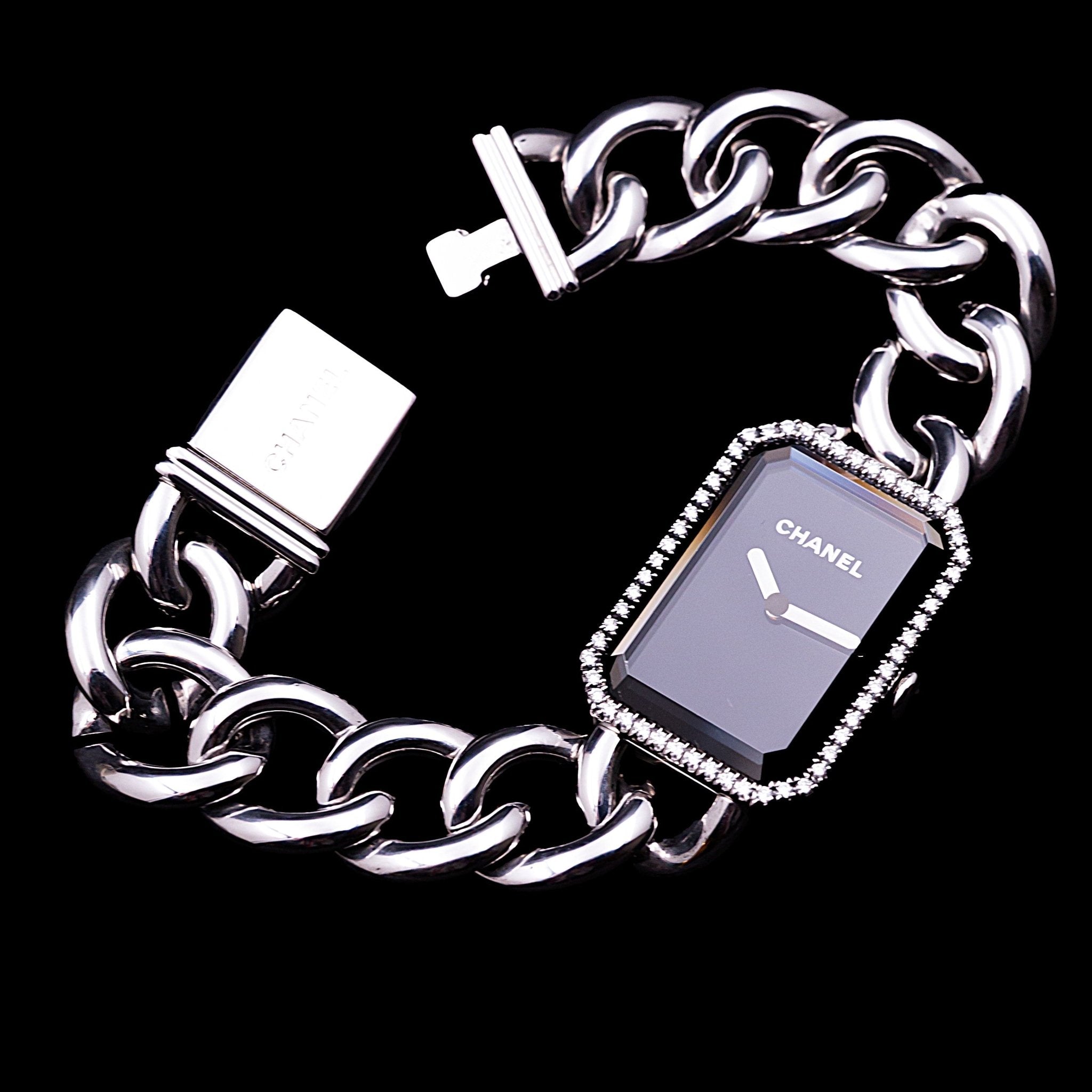 CHANEL PREMIERE GOURMETTE ACIER ET DIAMANTS - montre vintage - Contre - Temps Paris