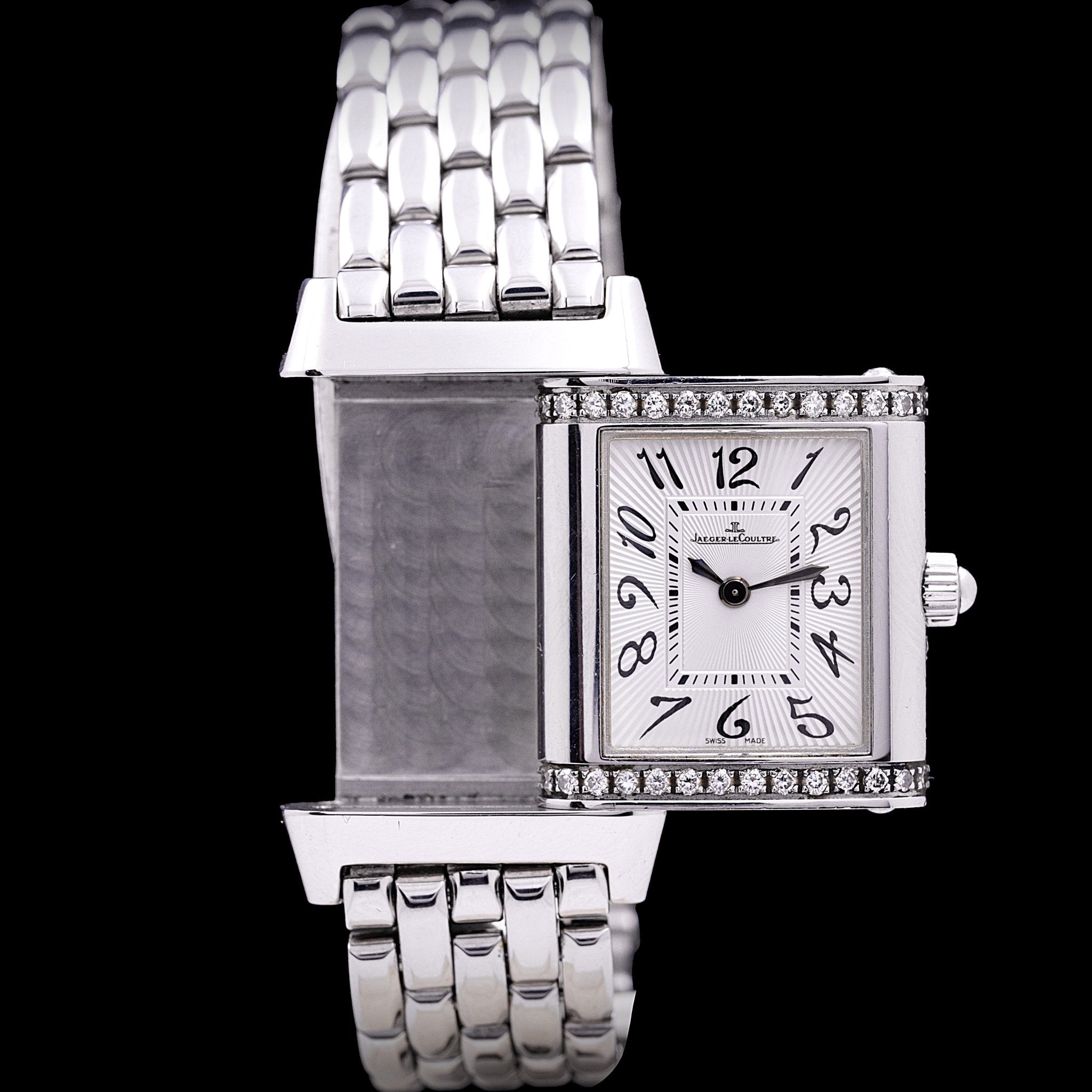 JAEGER - LECOULTRE REVERSO LADY ACIER ET DIAMANTS - montre vintage - Contre - Temps Paris